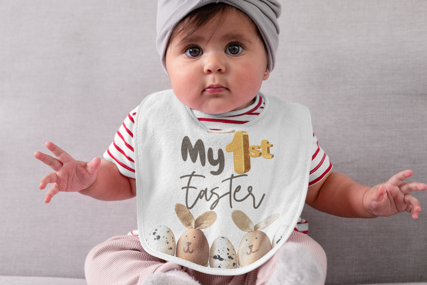 My 1st Easter Baby Bib - Cute Contrast Trim Jersey Bib for Newborns