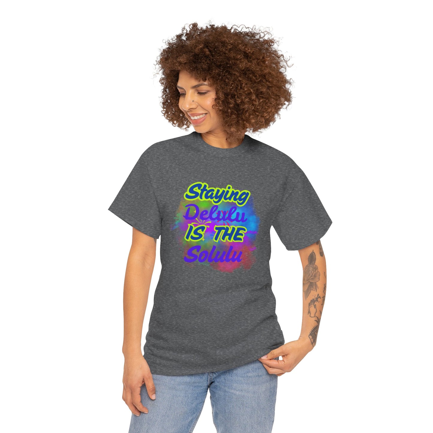 Colorful Staying Delulu Unisex Heavy Cotton Tee - Fun and Relaxed Vibe