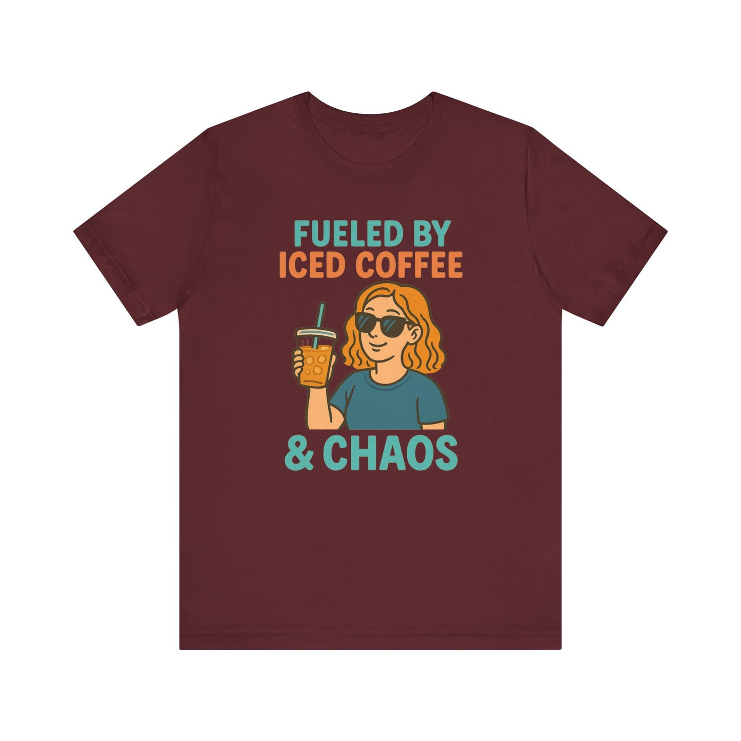 Fueled by Iced Coffee Unisex Tee, Summer Vibe Shirt, Coffee Lover Gift, Casual Wear, Gift for Friends, Funny Graphic Tee
