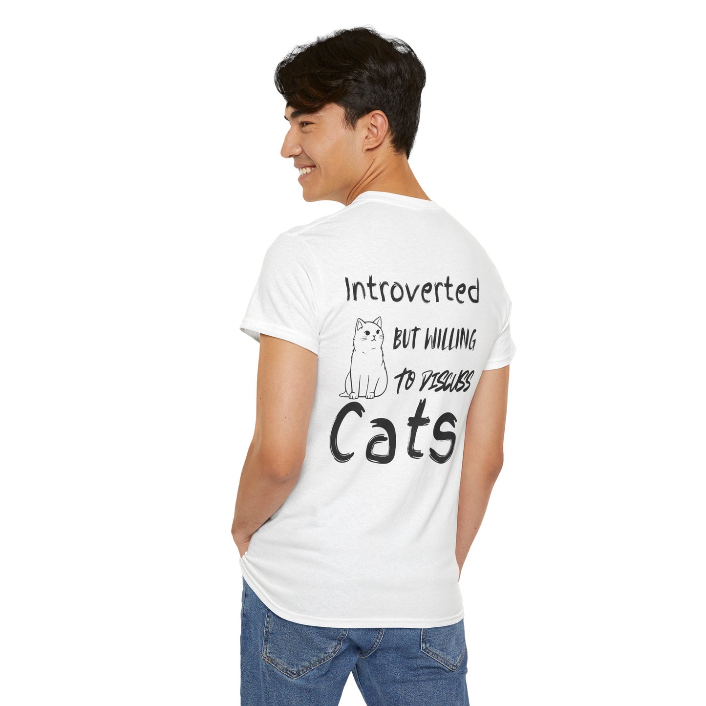 Introverted Cat Lover Unisex Heavy Cotton Tee - Perfect Gift for Cat Enthusiasts- Back Print