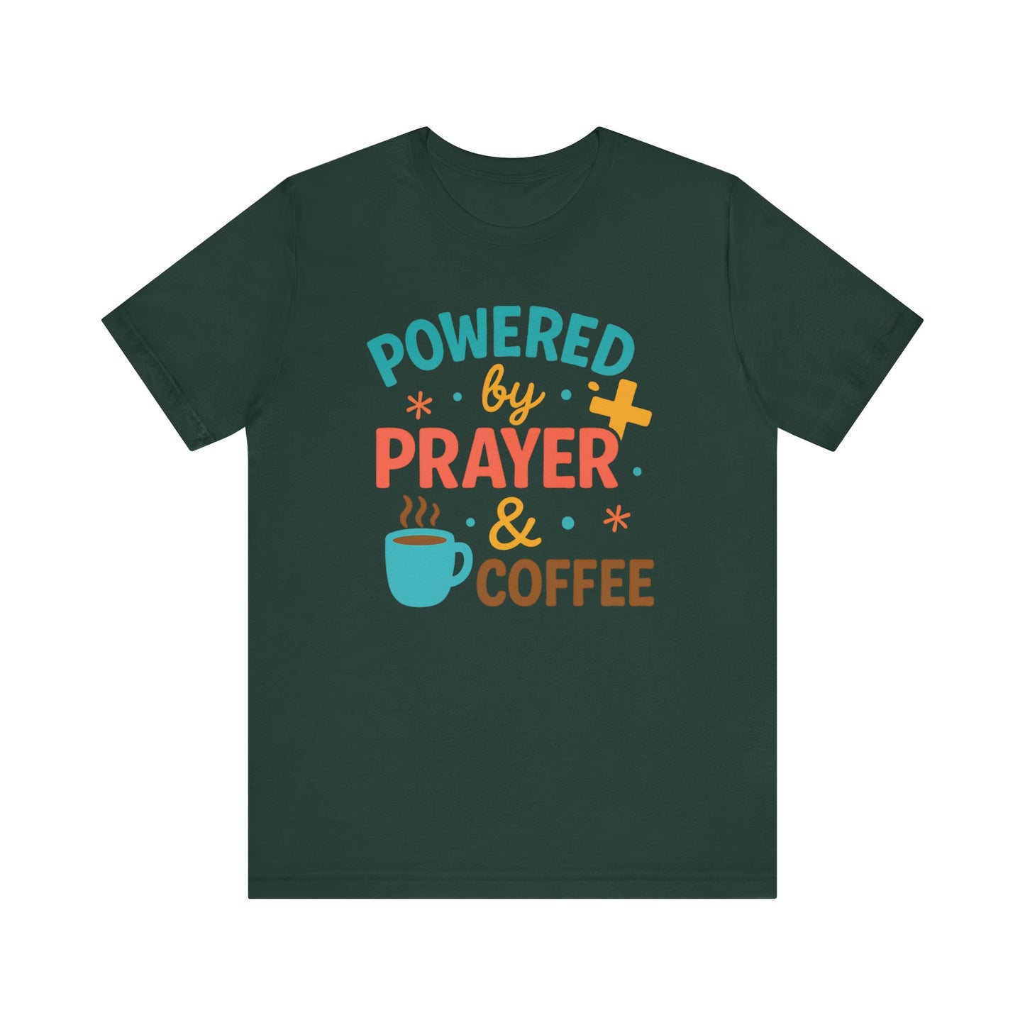 Powered by Prayer & Coffee Unisex Tee, Inspirational T-Shirt, Gift for Coffee Lovers, Christian Apparel, Relaxed Fit Top