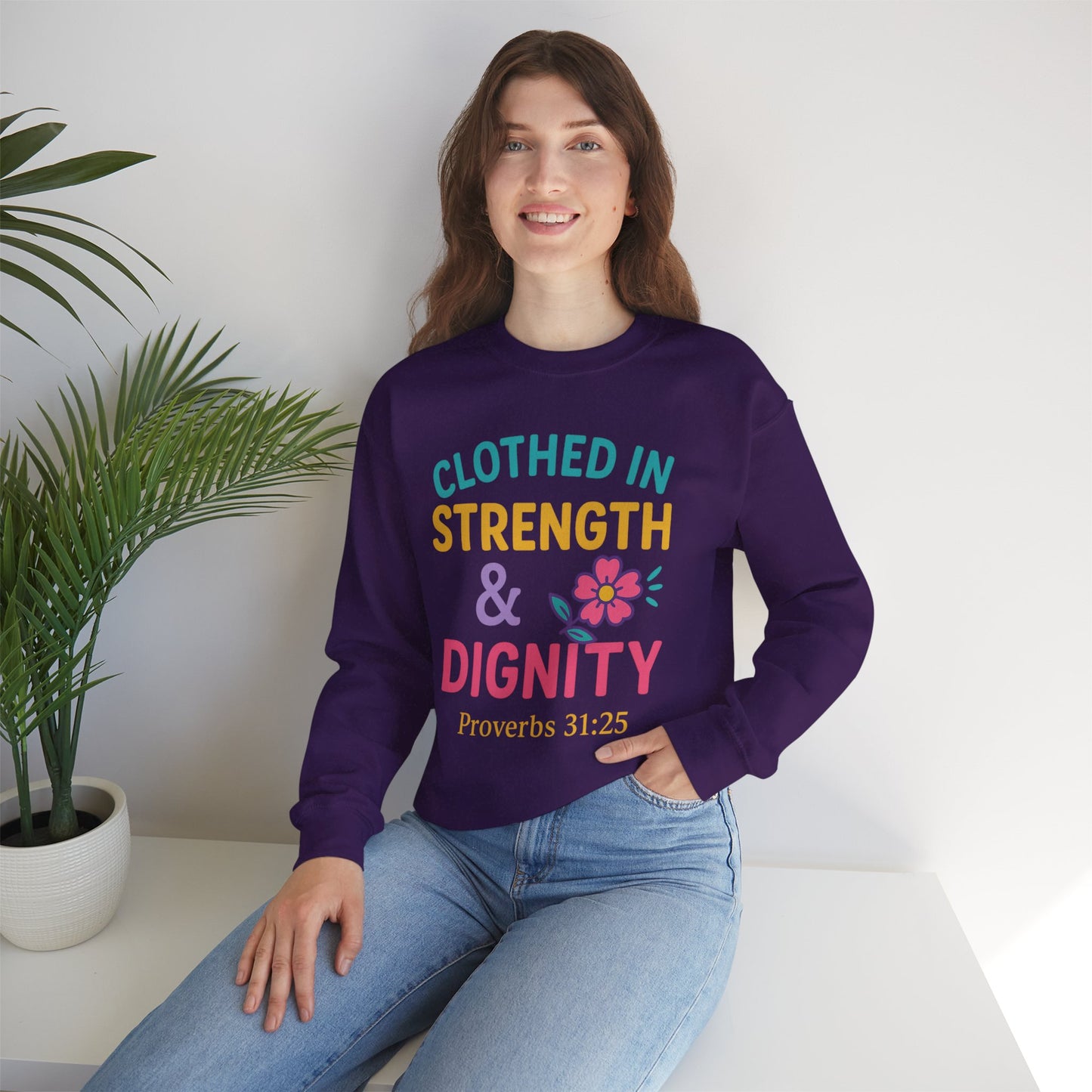 Strength & Dignity Sweatshirt for Women - Inspirational Crewneck, Perfect Gift for Moms, Birthdays, Encouragement, Proverbs 31:25