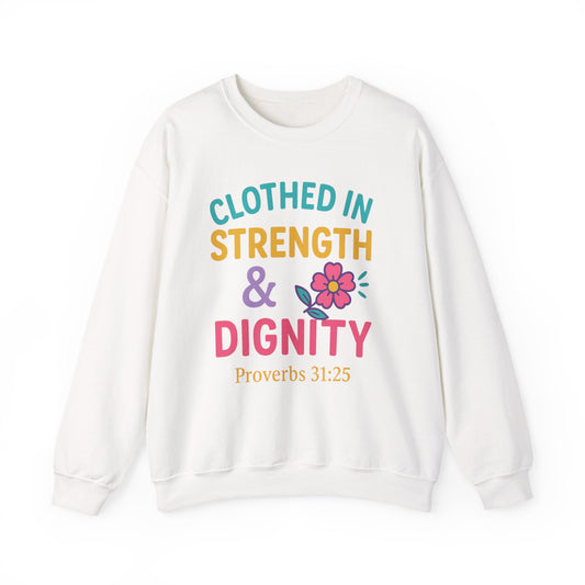 Strength & Dignity Sweatshirt for Women - Inspirational Crewneck, Perfect Gift for Moms, Birthdays, Encouragement, Proverbs 31:25