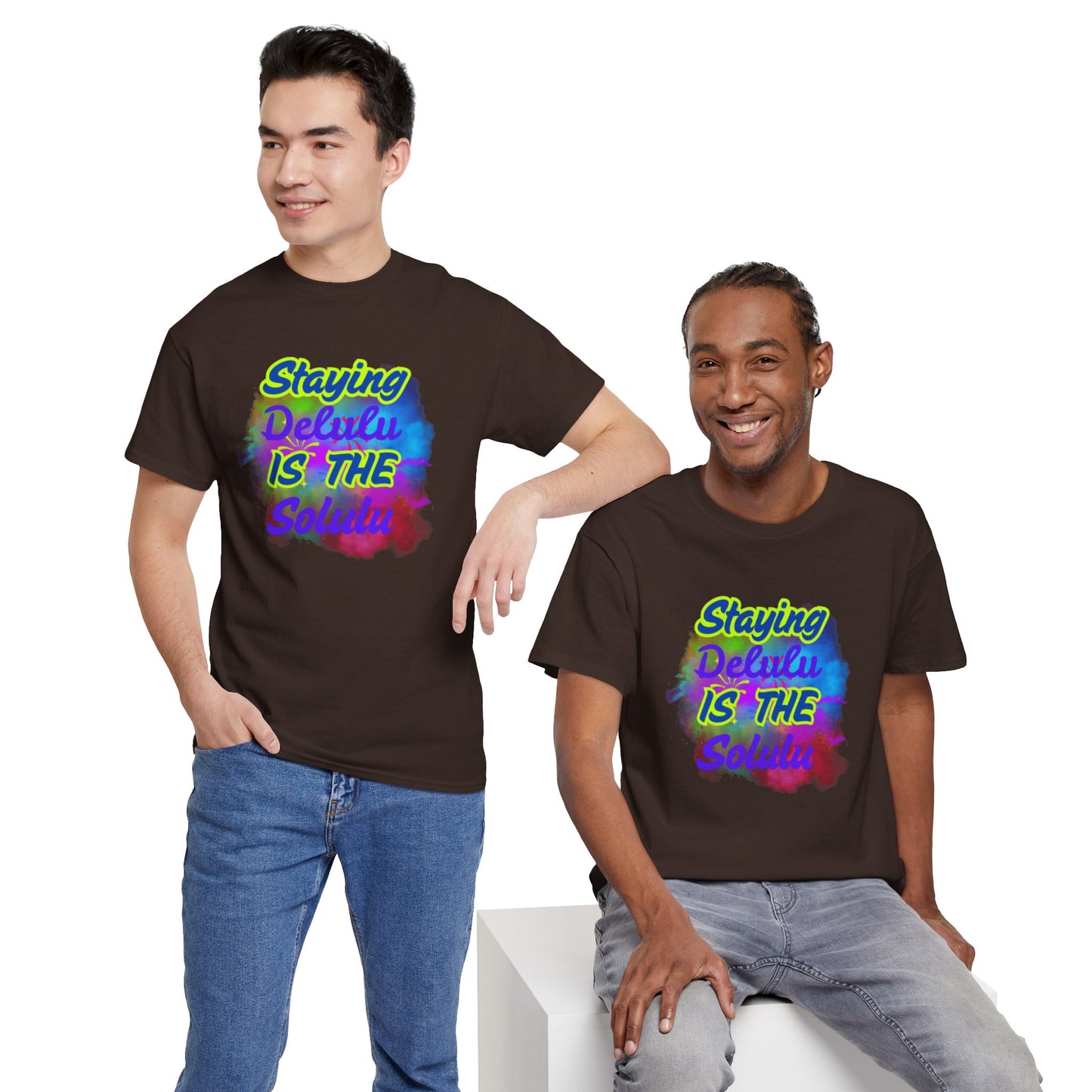 Colorful Staying Delulu Unisex Heavy Cotton Tee - Fun and Relaxed Vibe