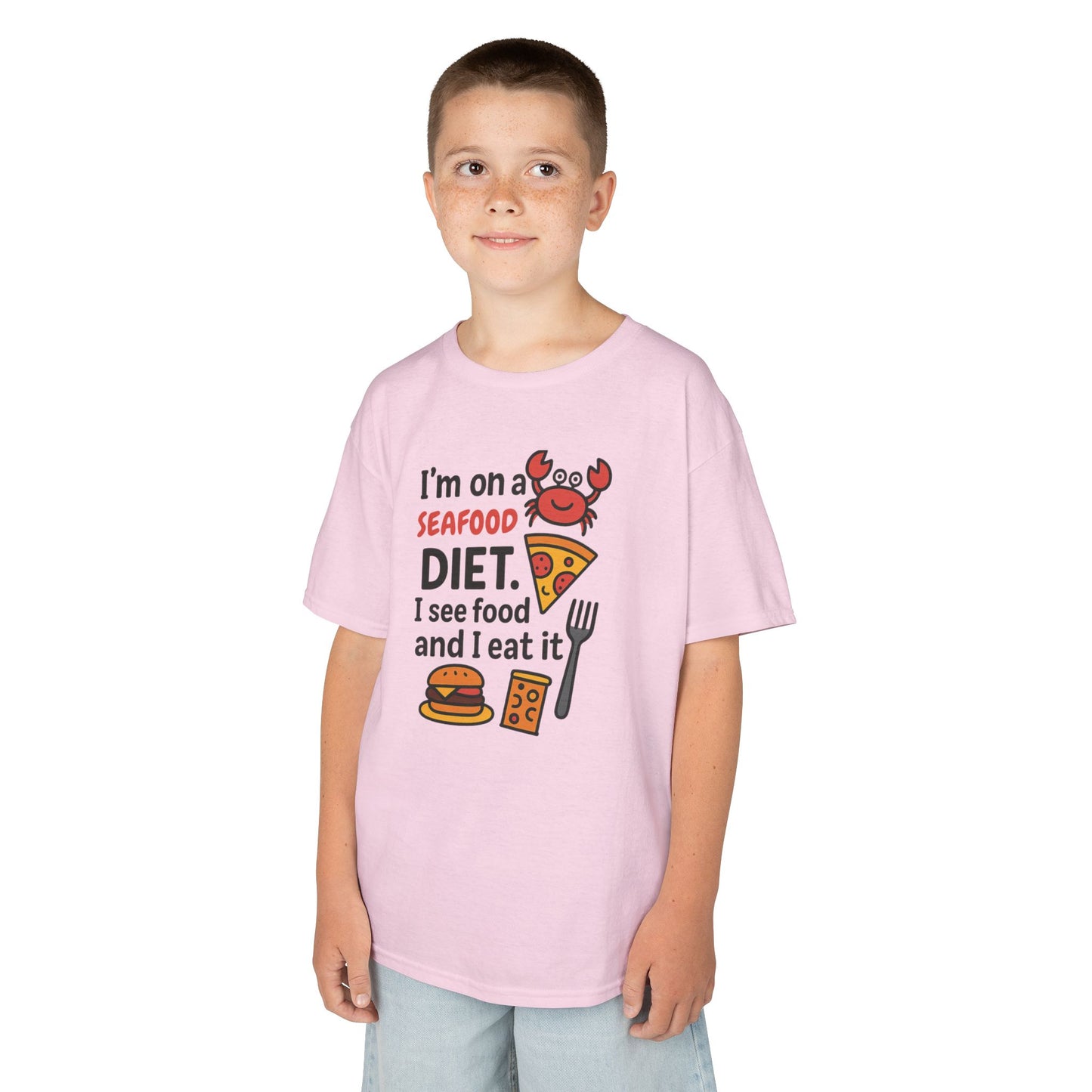 Kids Seafood Diet Tee - Fun Humor Shirt for Seafood Lovers, Birthday Gift, Cute Graphic T-Shirt, Children's Casual Wear, Party Outfit