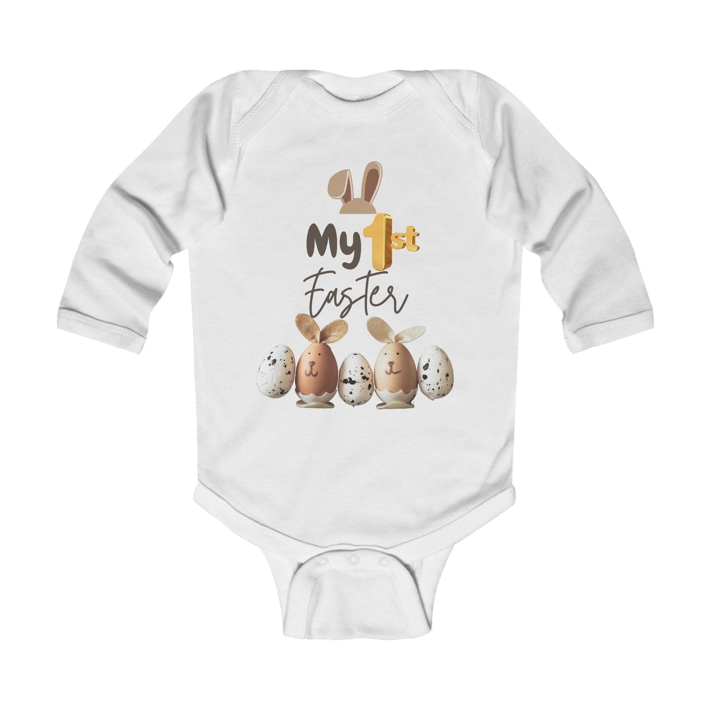 My 1st Easter Infant Long Sleeve Bodysuit - Cute Bunny & Egg Design