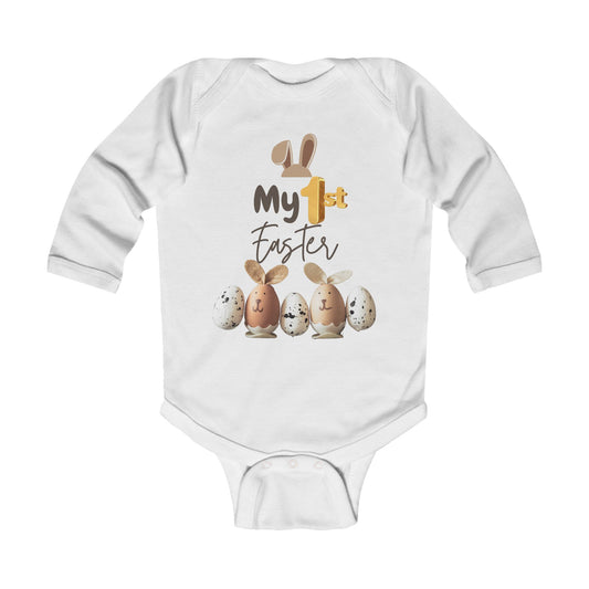My 1st Easter Infant Long Sleeve Bodysuit - Cute Bunny & Egg Design
