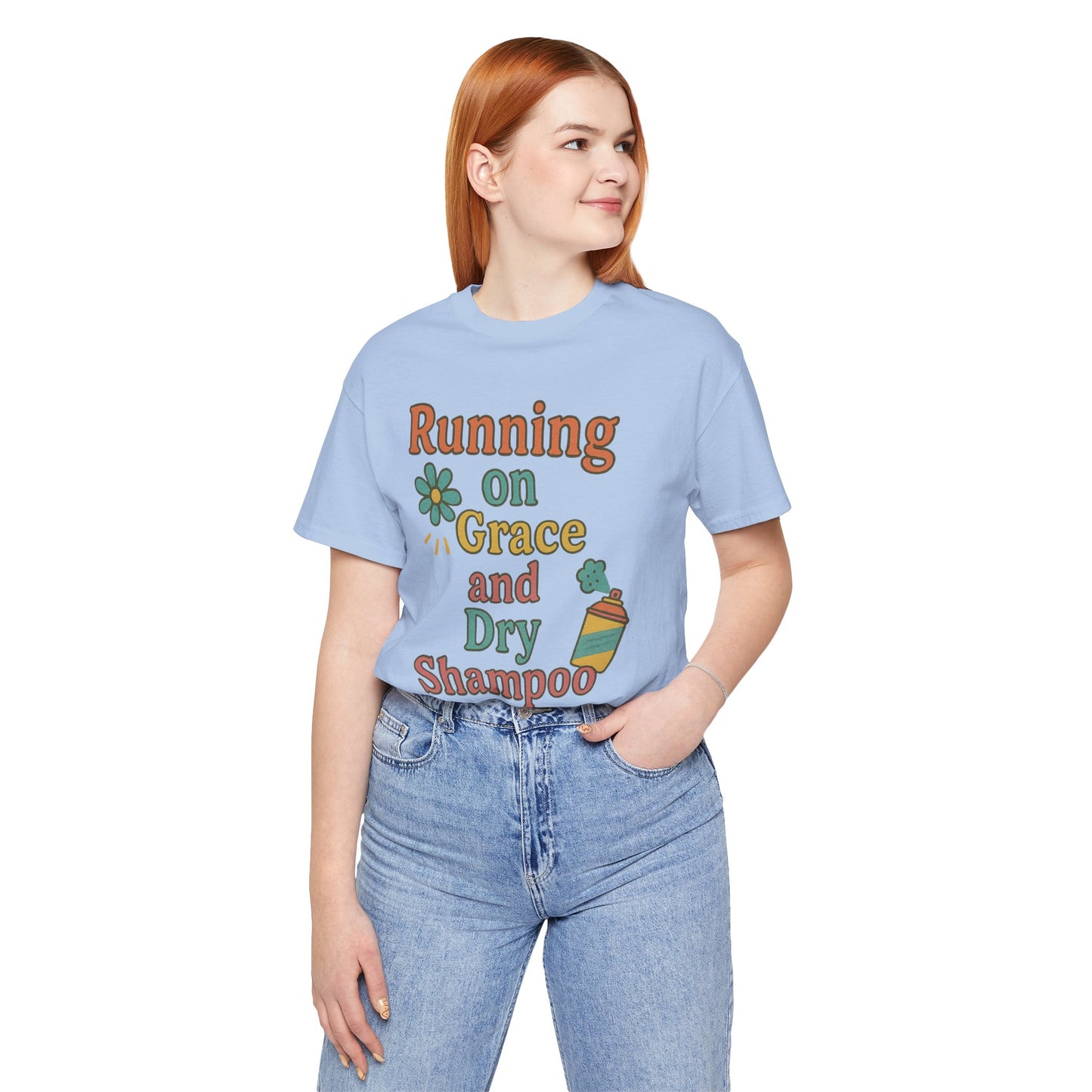 Running on Grace and Dry Shampoo Tee, Funny T-Shirt for Moms, Comfortable Everyday Wear, Gift for Hair Lovers, Trendy Casual Style