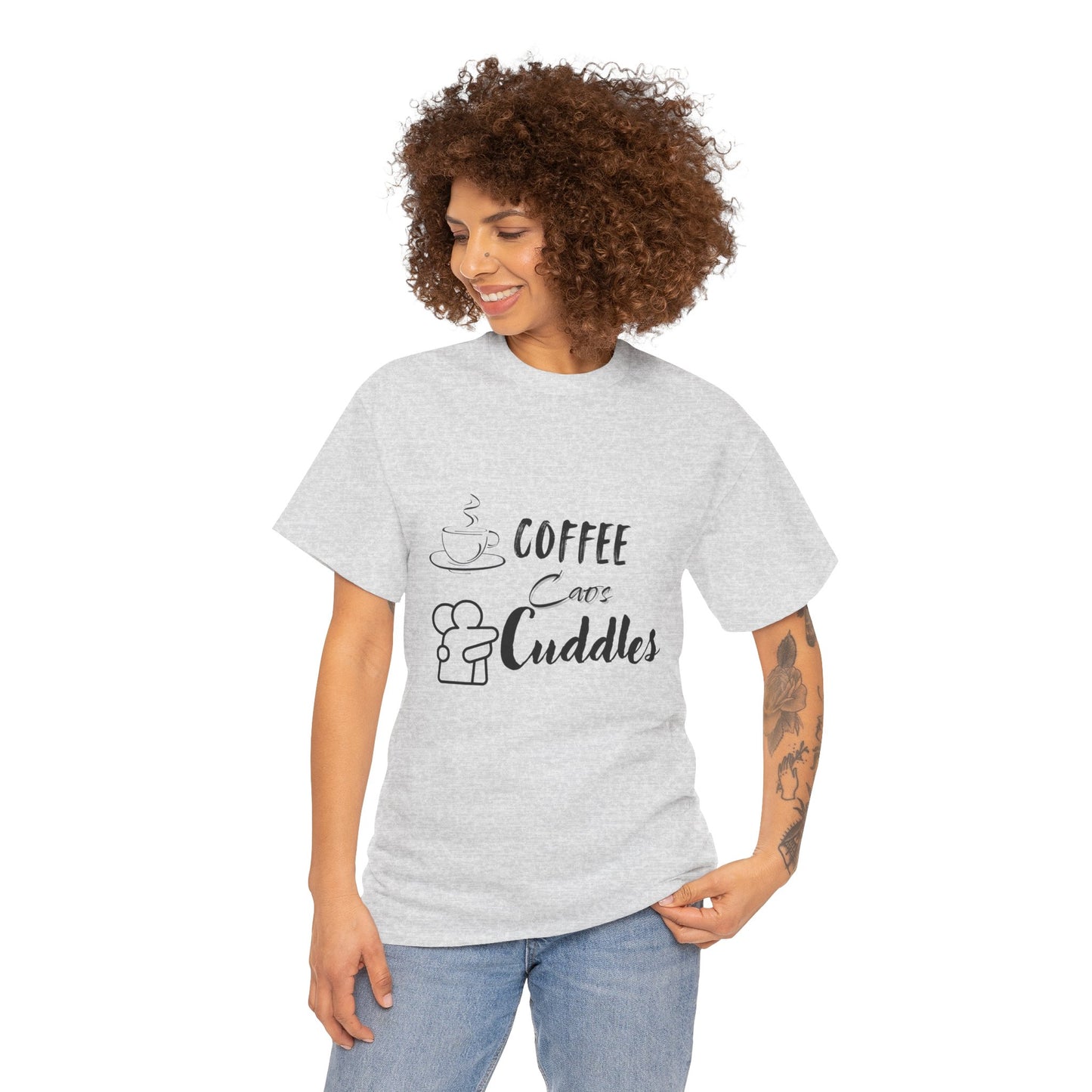 Cozy Coffee Cuddles Unisex Heavy Cotton Tee- Women
