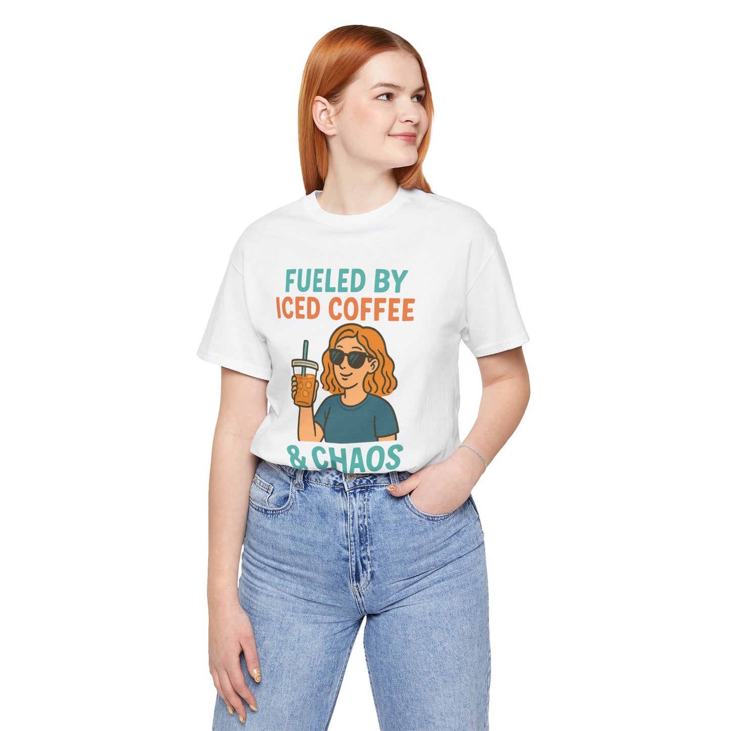 Fueled by Iced Coffee Unisex Tee, Summer Vibe Shirt, Coffee Lover Gift, Casual Wear, Gift for Friends, Funny Graphic Tee