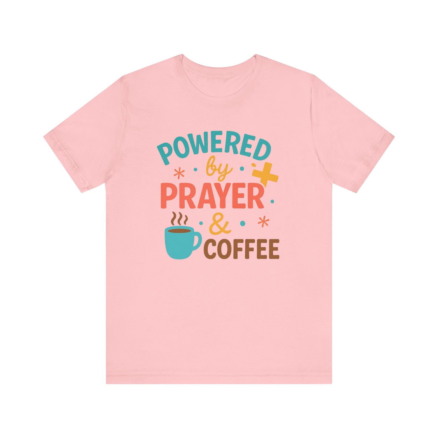 Powered by Prayer & Coffee Unisex Tee, Inspirational T-Shirt, Gift for Coffee Lovers, Christian Apparel, Relaxed Fit Top