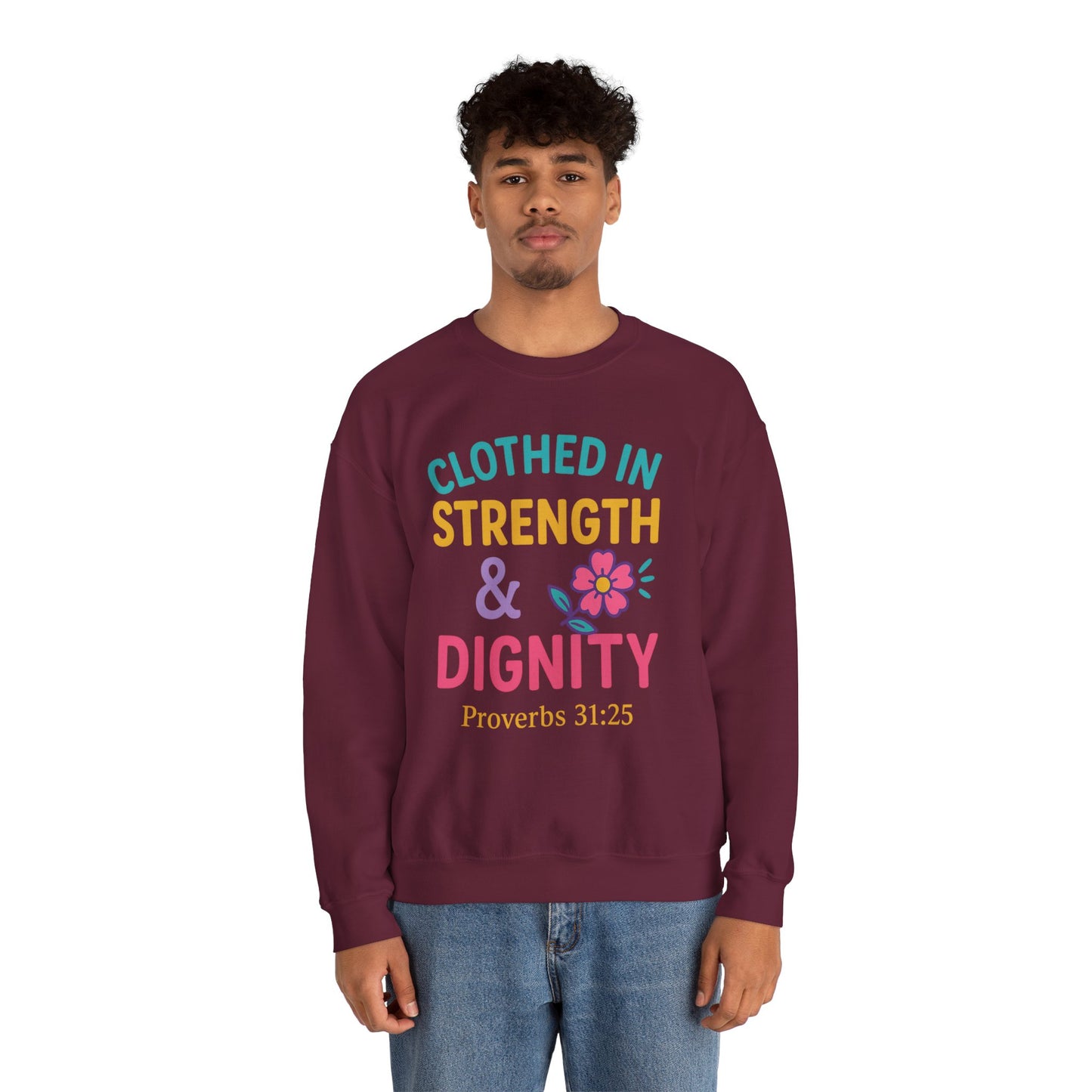 Strength & Dignity Sweatshirt for Women - Inspirational Crewneck, Perfect Gift for Moms, Birthdays, Encouragement, Proverbs 31:25