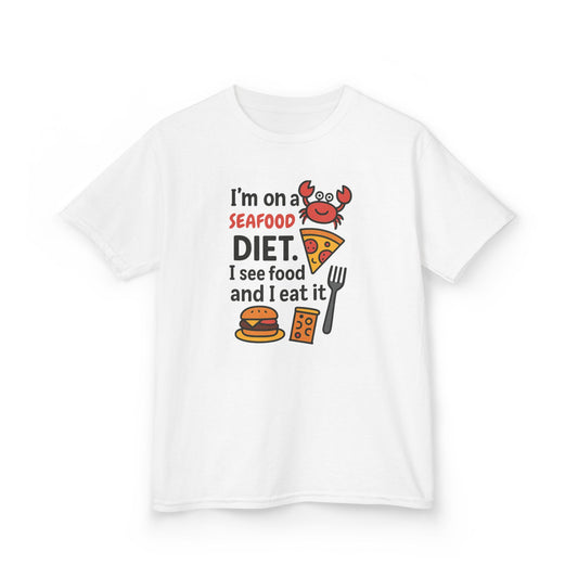 Kids Seafood Diet Tee - Fun Humor Shirt for Seafood Lovers, Birthday Gift, Cute Graphic T-Shirt, Children's Casual Wear, Party Outfit