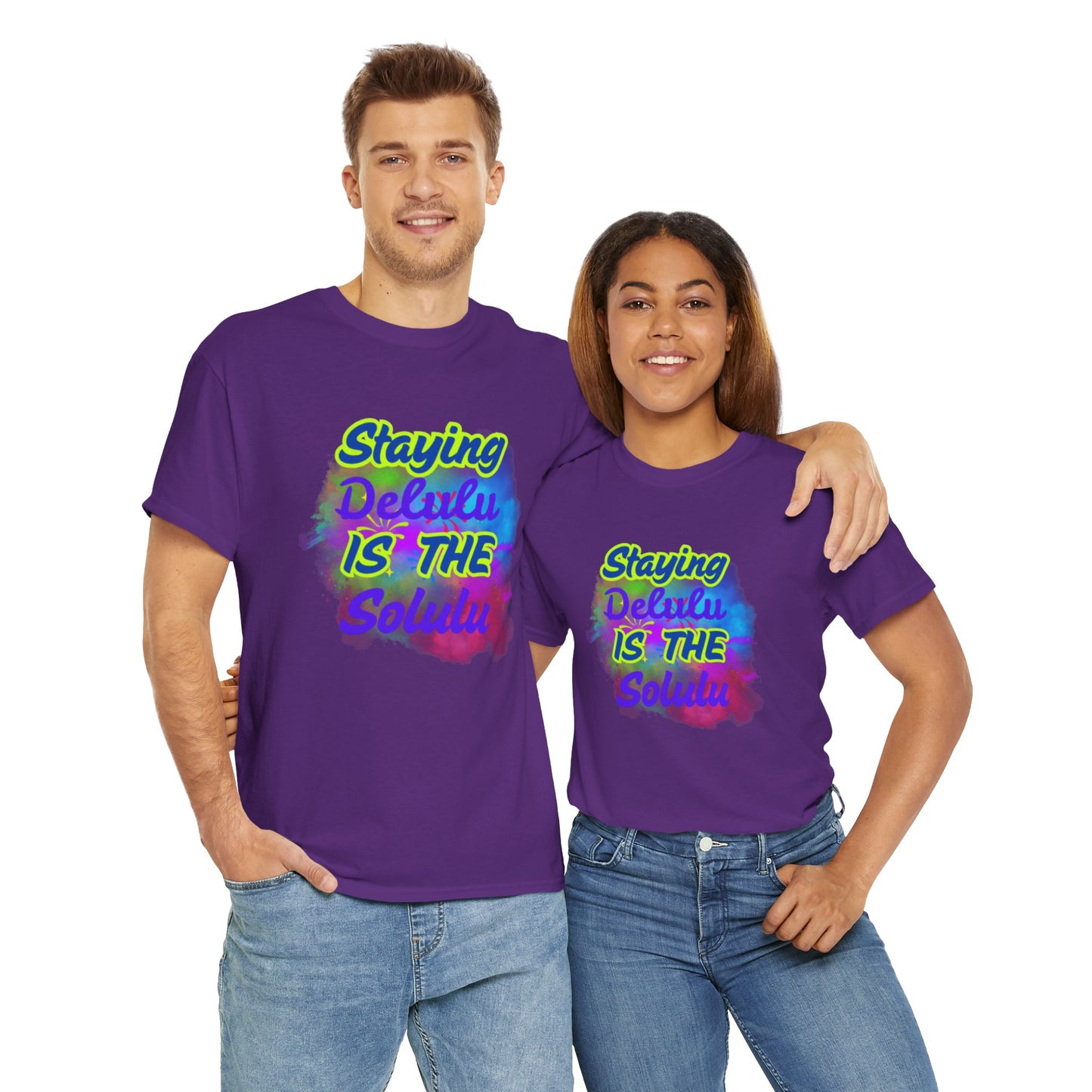 Colorful Staying Delulu Unisex Heavy Cotton Tee - Fun and Relaxed Vibe