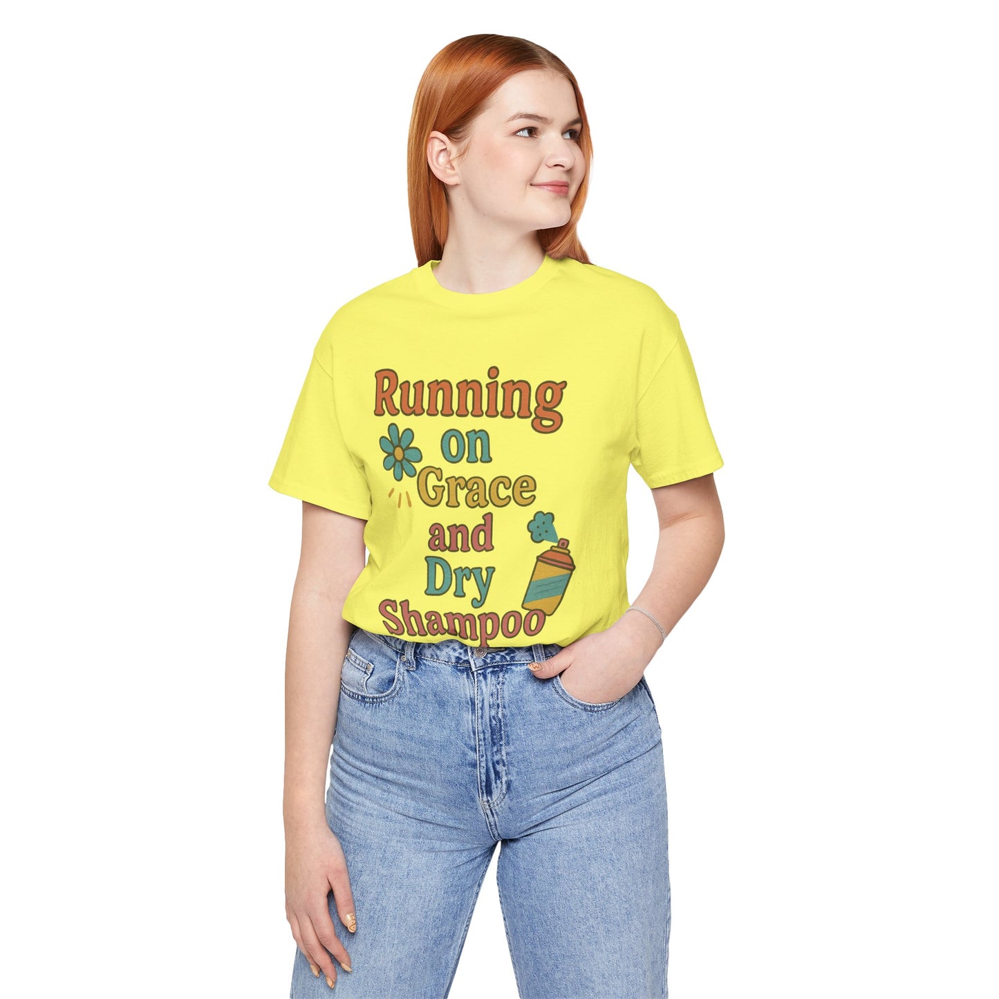 Running on Grace and Dry Shampoo Tee, Funny T-Shirt for Moms, Comfortable Everyday Wear, Gift for Hair Lovers, Trendy Casual Style