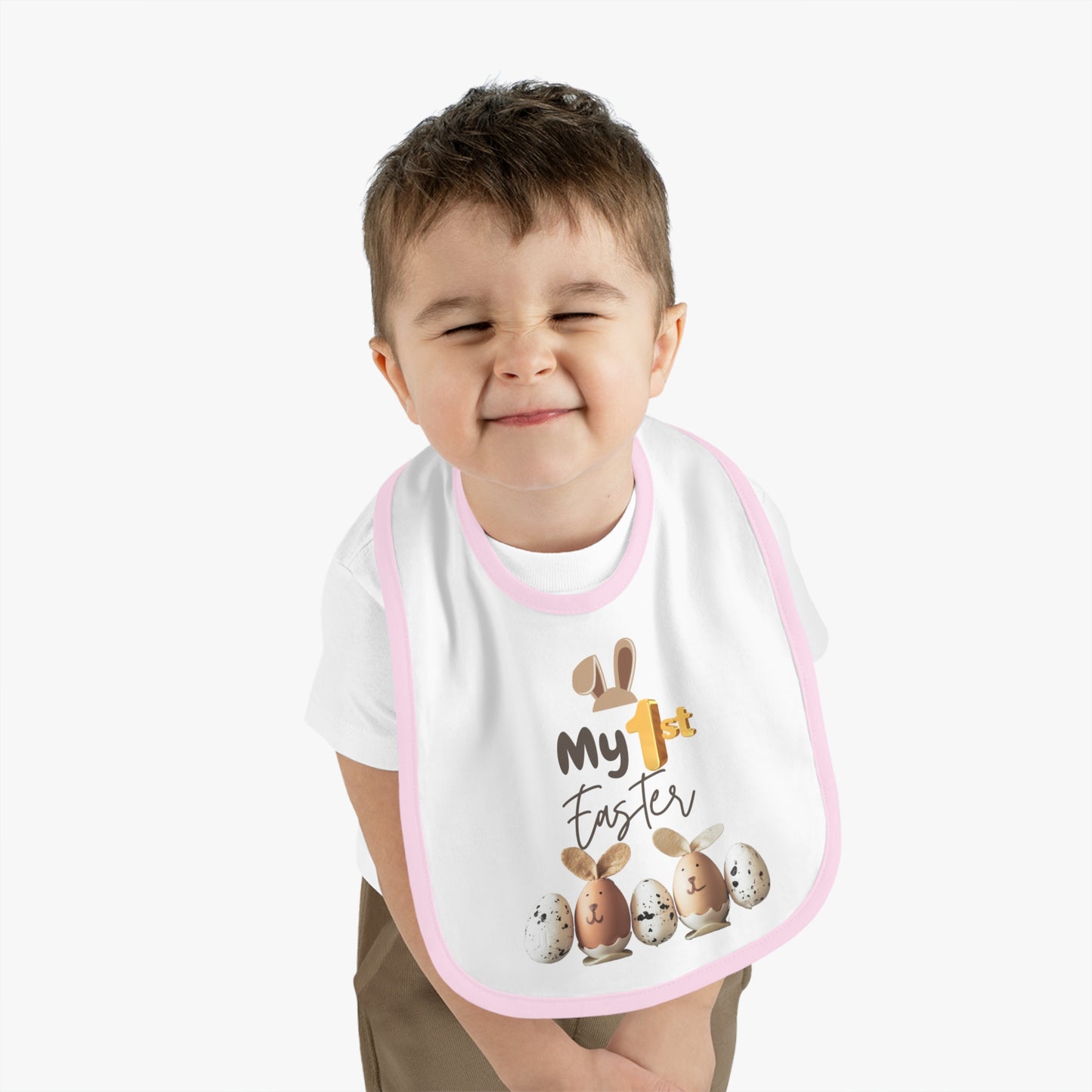 My 1st Easter Baby Bib - Cute Contrast Trim Jersey Bib for Newborns