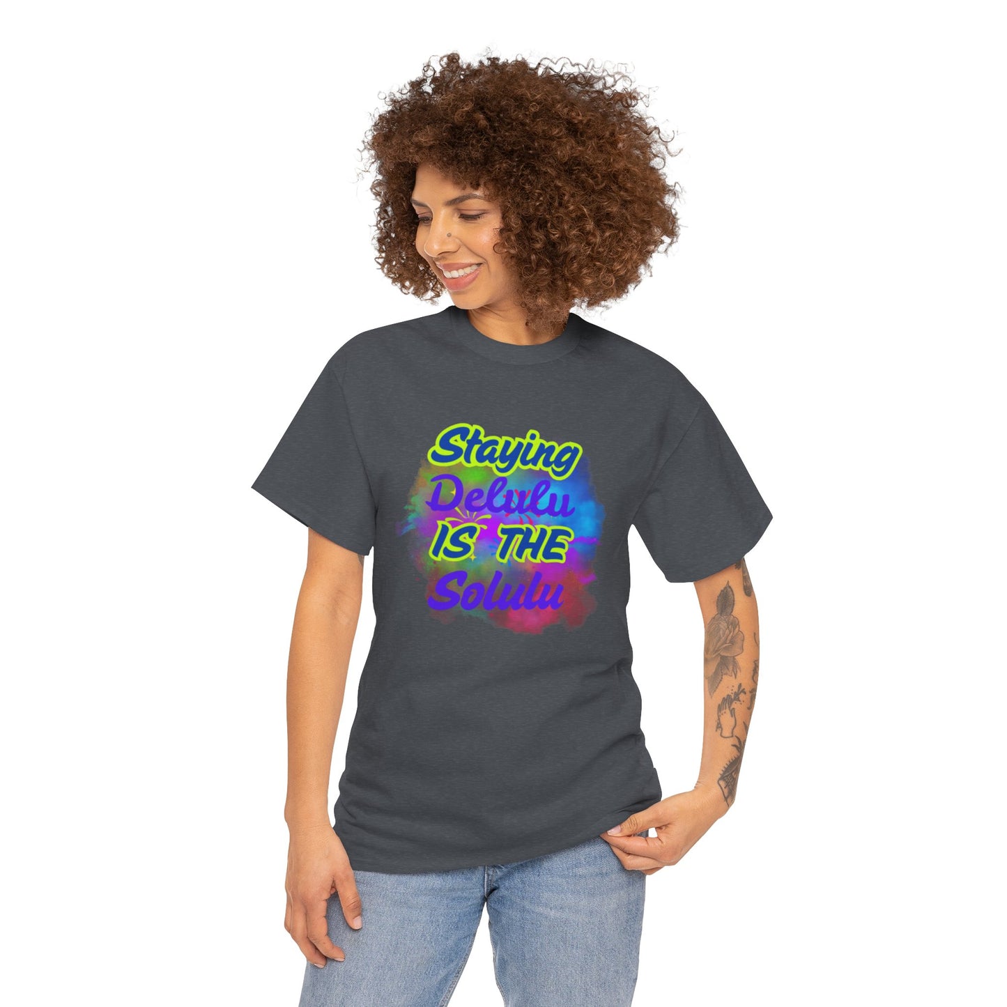 Colorful Staying Delulu Unisex Heavy Cotton Tee - Fun and Relaxed Vibe
