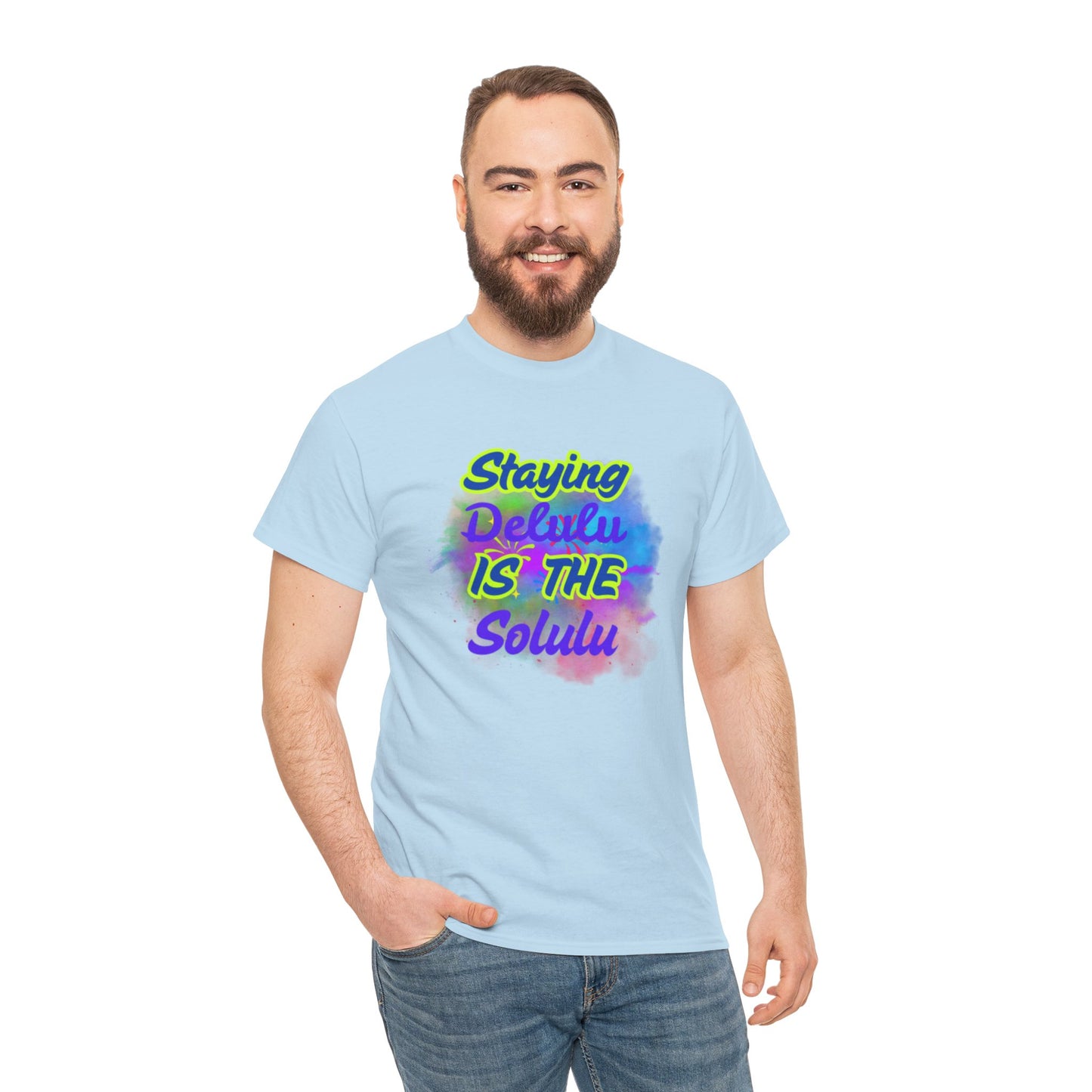 Colorful Staying Delulu Unisex Heavy Cotton Tee - Fun and Relaxed Vibe