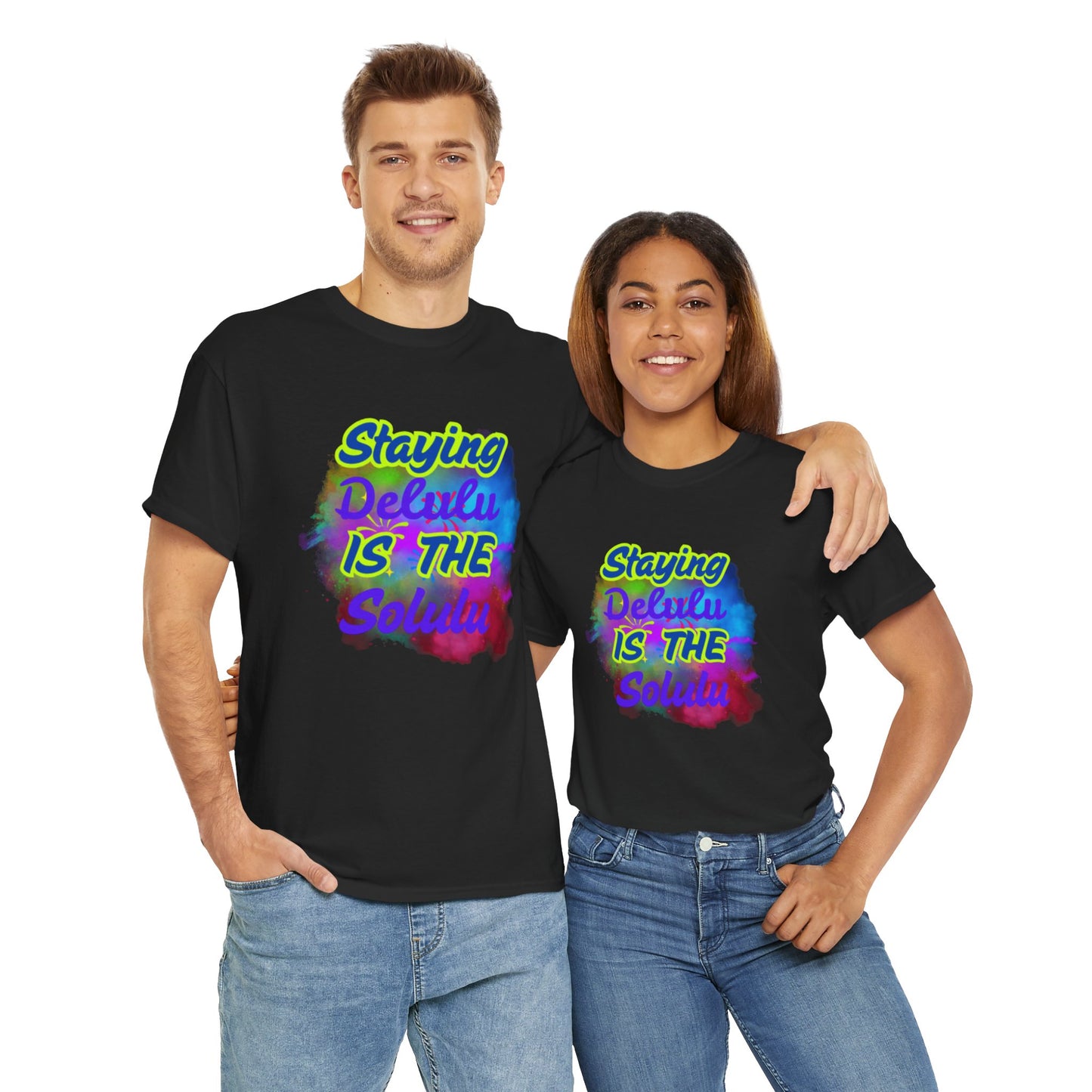 Colorful Staying Delulu Unisex Heavy Cotton Tee - Fun and Relaxed Vibe