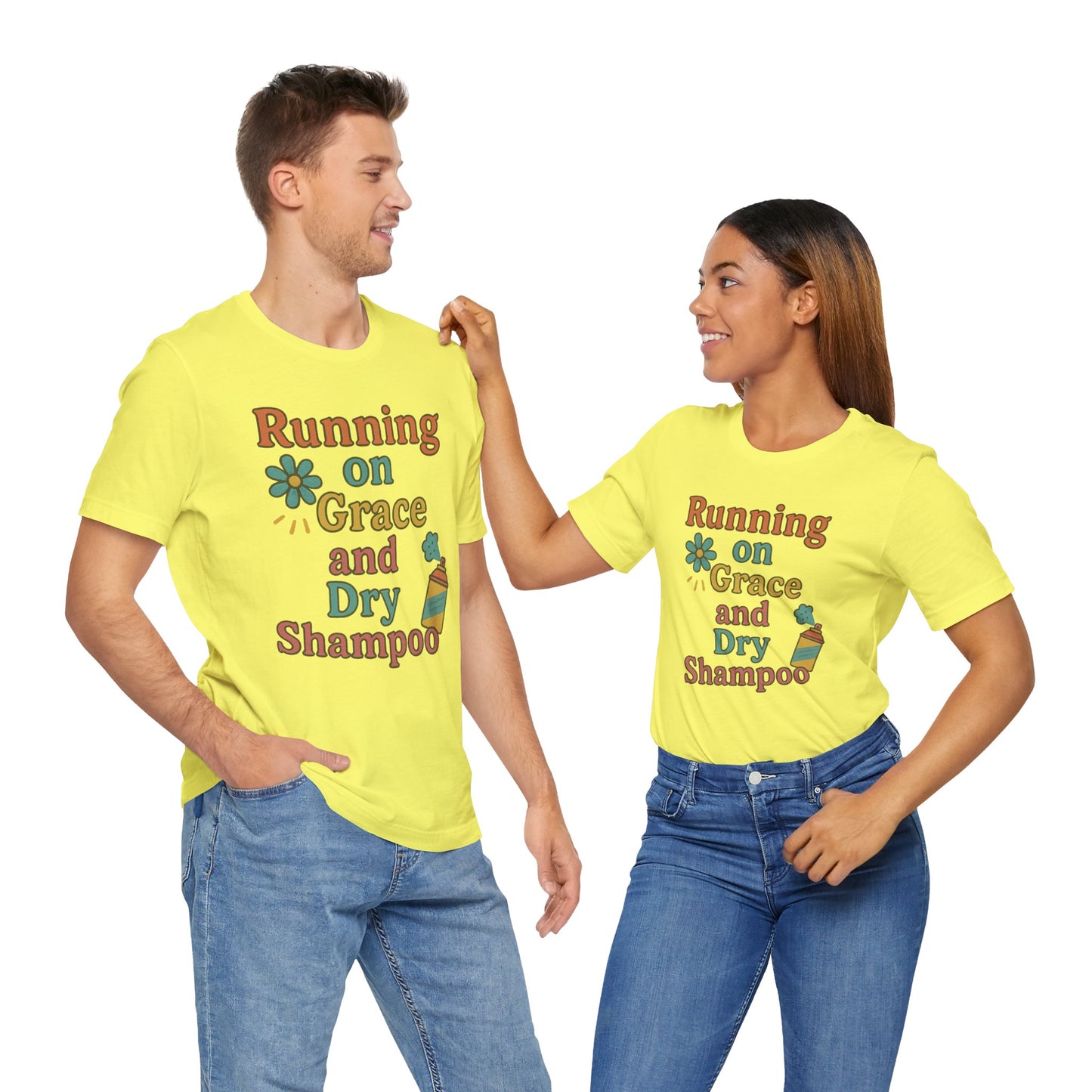 Running on Grace and Dry Shampoo Tee, Funny T-Shirt for Moms, Comfortable Everyday Wear, Gift for Hair Lovers, Trendy Casual Style