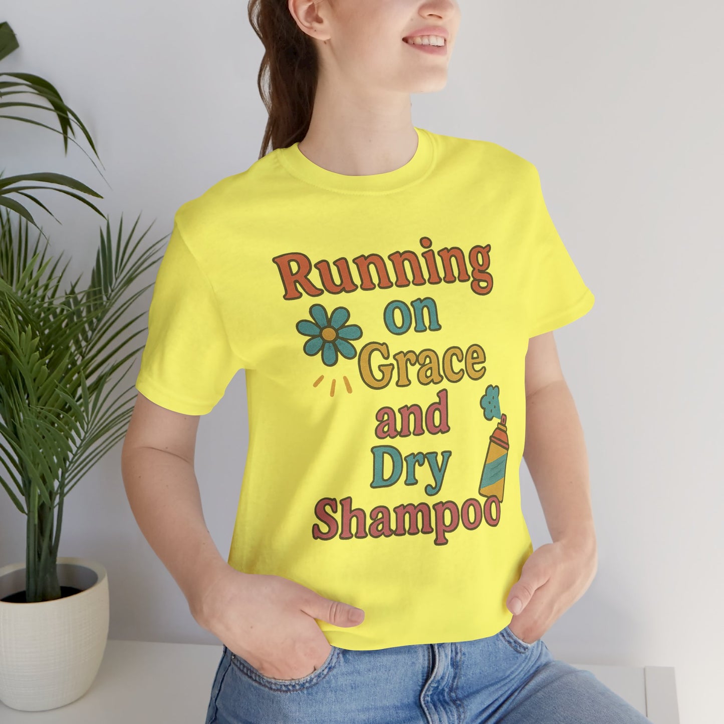 Running on Grace and Dry Shampoo Tee, Funny T-Shirt for Moms, Comfortable Everyday Wear, Gift for Hair Lovers, Trendy Casual Style