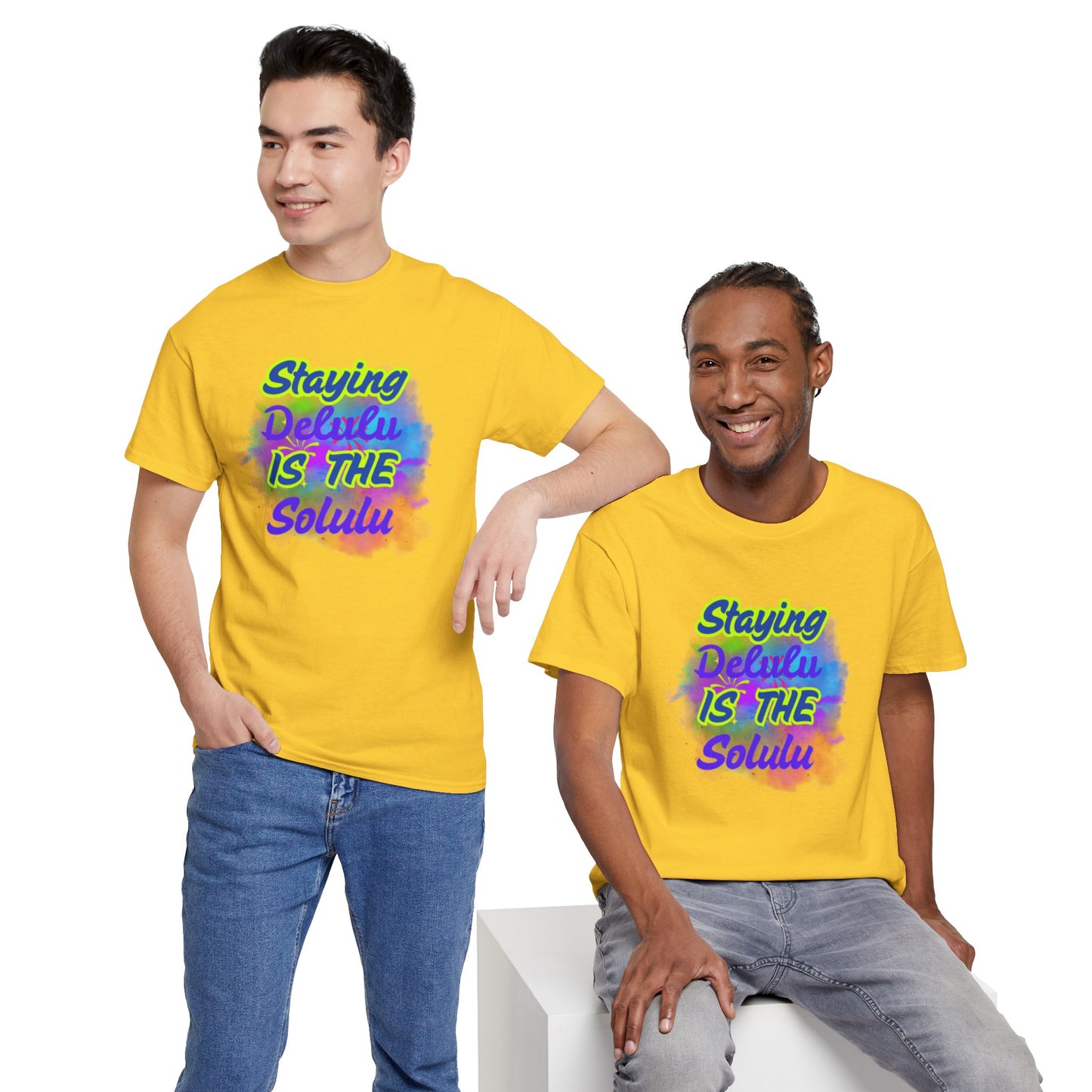 Colorful Staying Delulu Unisex Heavy Cotton Tee - Fun and Relaxed Vibe
