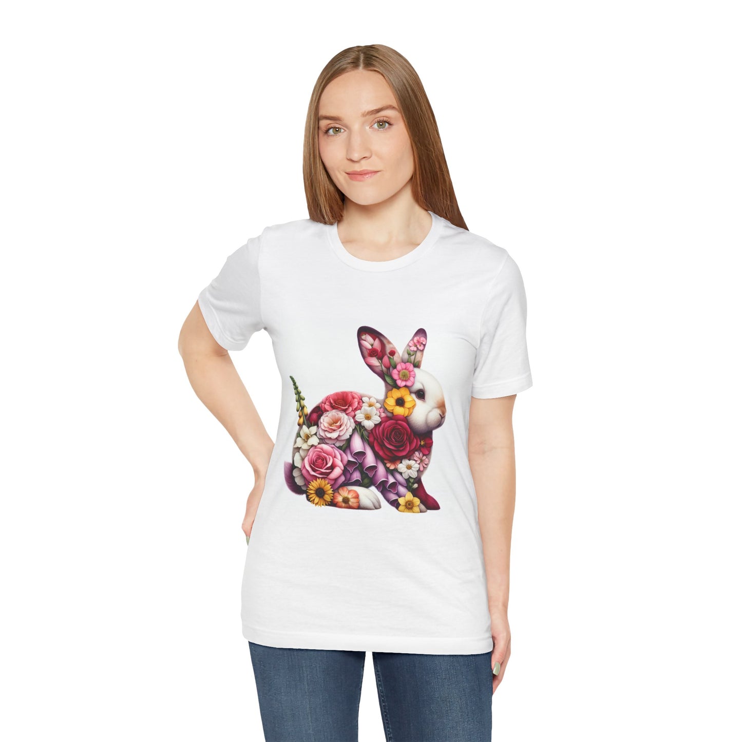 Floral Bunny Unisex T-Shirt, Spring Outfit, Easter Gift, Nature Lover Shirt, Cute Animal Tee, Vintage Floral Graphic Tee