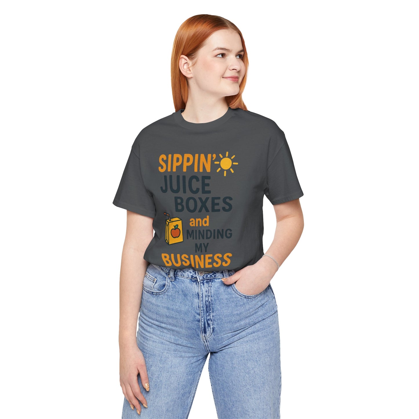Sippin' Juice Boxes Graphic Tee, Fun Summer Shirt, Cute Gift for Kids, Playful Family Outing Top, Refreshing Summer Attire