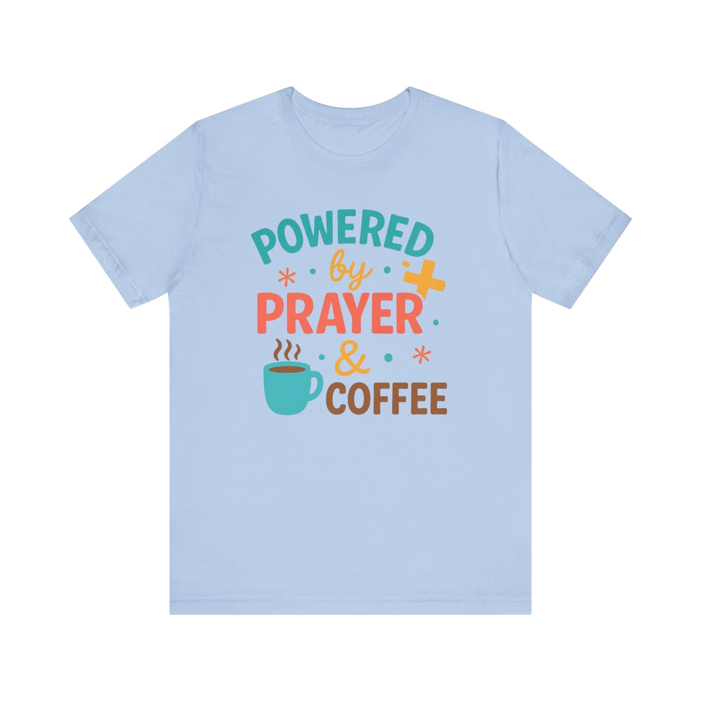 Powered by Prayer & Coffee Unisex Tee, Inspirational T-Shirt, Gift for Coffee Lovers, Christian Apparel, Relaxed Fit Top