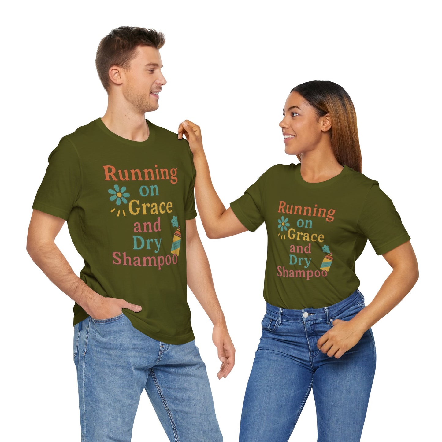 Running on Grace and Dry Shampoo Tee, Funny T-Shirt for Moms, Comfortable Everyday Wear, Gift for Hair Lovers, Trendy Casual Style