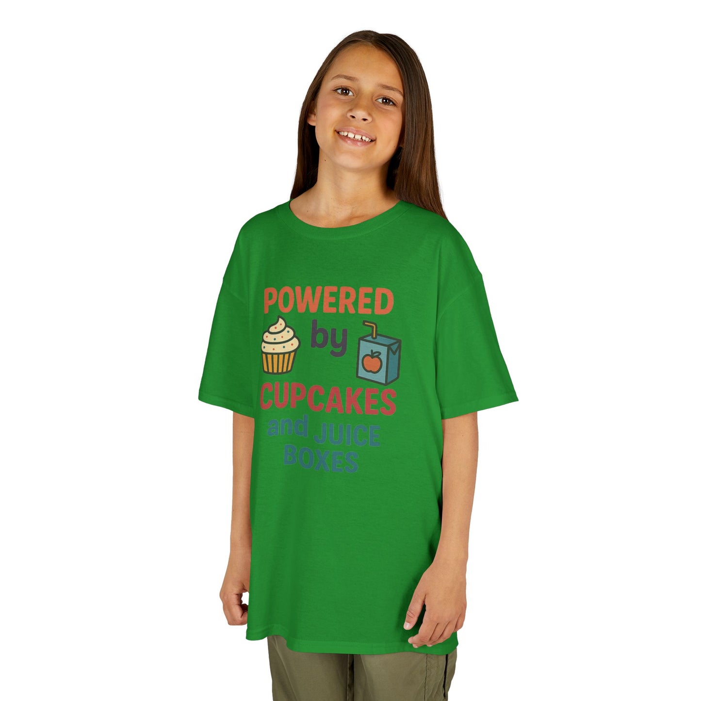 Powered by Cupcakes Kids Tee, Funny Kids T-Shirt, Cute Gift for Birthdays, Playdate Outfit, Cupcake Lover Apparel