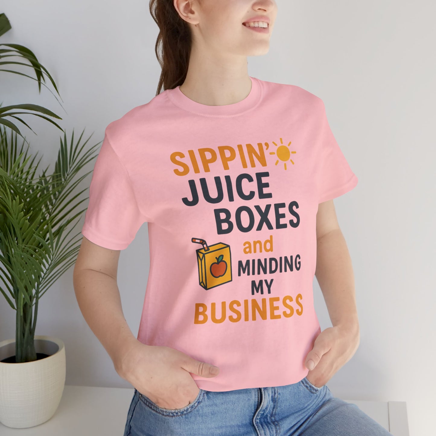Sippin' Juice Boxes Graphic Tee, Fun Summer Shirt, Cute Gift for Kids, Playful Family Outing Top, Refreshing Summer Attire
