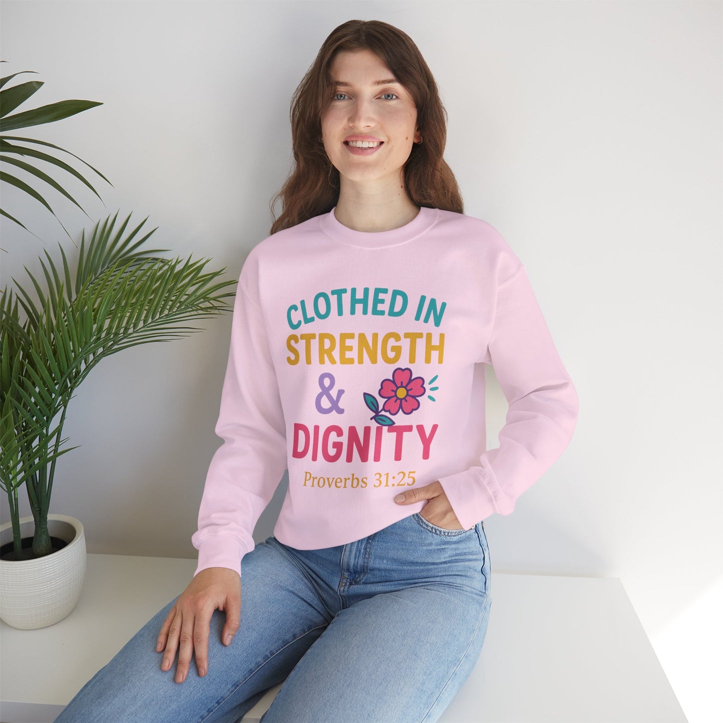 Strength & Dignity Sweatshirt for Women - Inspirational Crewneck, Perfect Gift for Moms, Birthdays, Encouragement, Proverbs 31:25