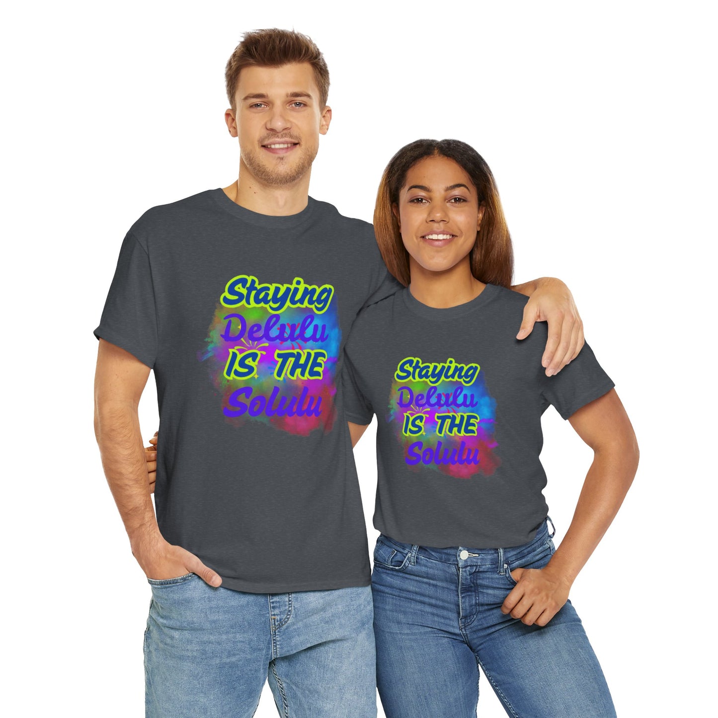 Colorful Staying Delulu Unisex Heavy Cotton Tee - Fun and Relaxed Vibe