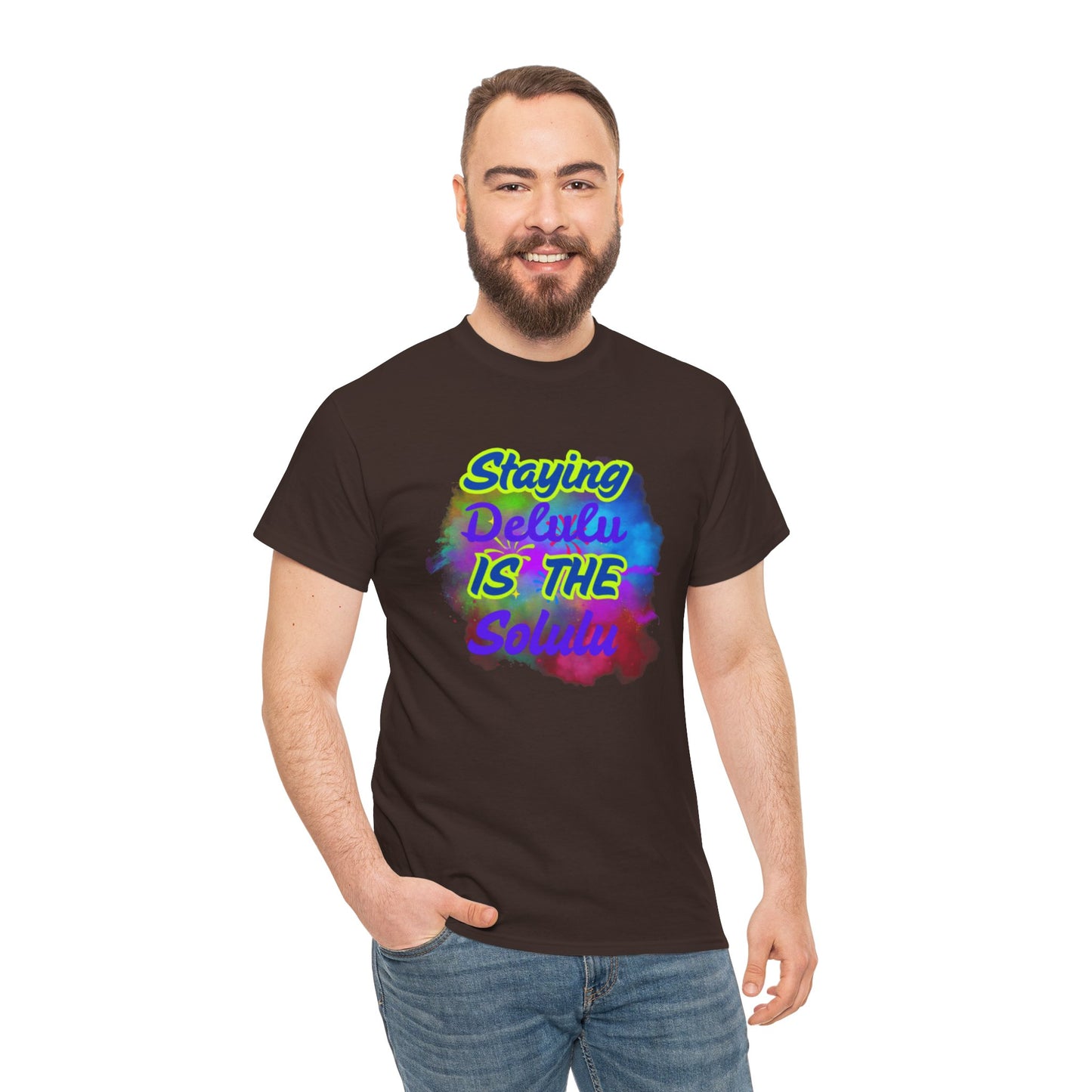 Colorful Staying Delulu Unisex Heavy Cotton Tee - Fun and Relaxed Vibe