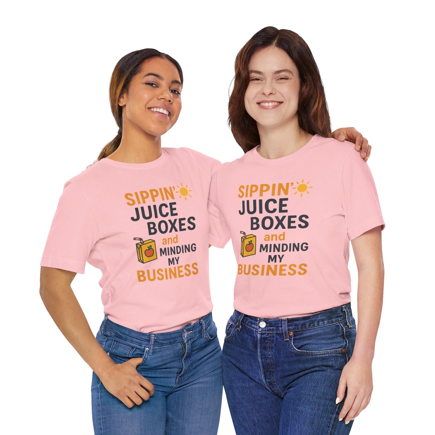 Sippin' Juice Boxes Graphic Tee, Fun Summer Shirt, Cute Gift for Kids, Playful Family Outing Top, Refreshing Summer Attire