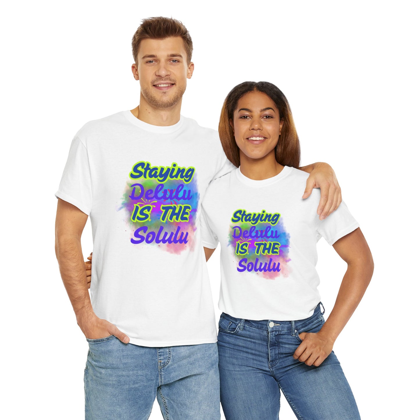 Colorful Staying Delulu Unisex Heavy Cotton Tee - Fun and Relaxed Vibe