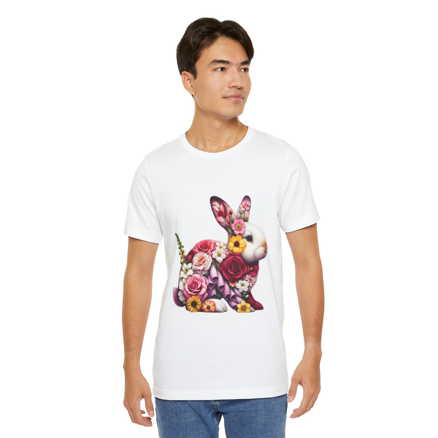 Floral Bunny Unisex T-Shirt, Spring Outfit, Easter Gift, Nature Lover Shirt, Cute Animal Tee, Vintage Floral Graphic Tee
