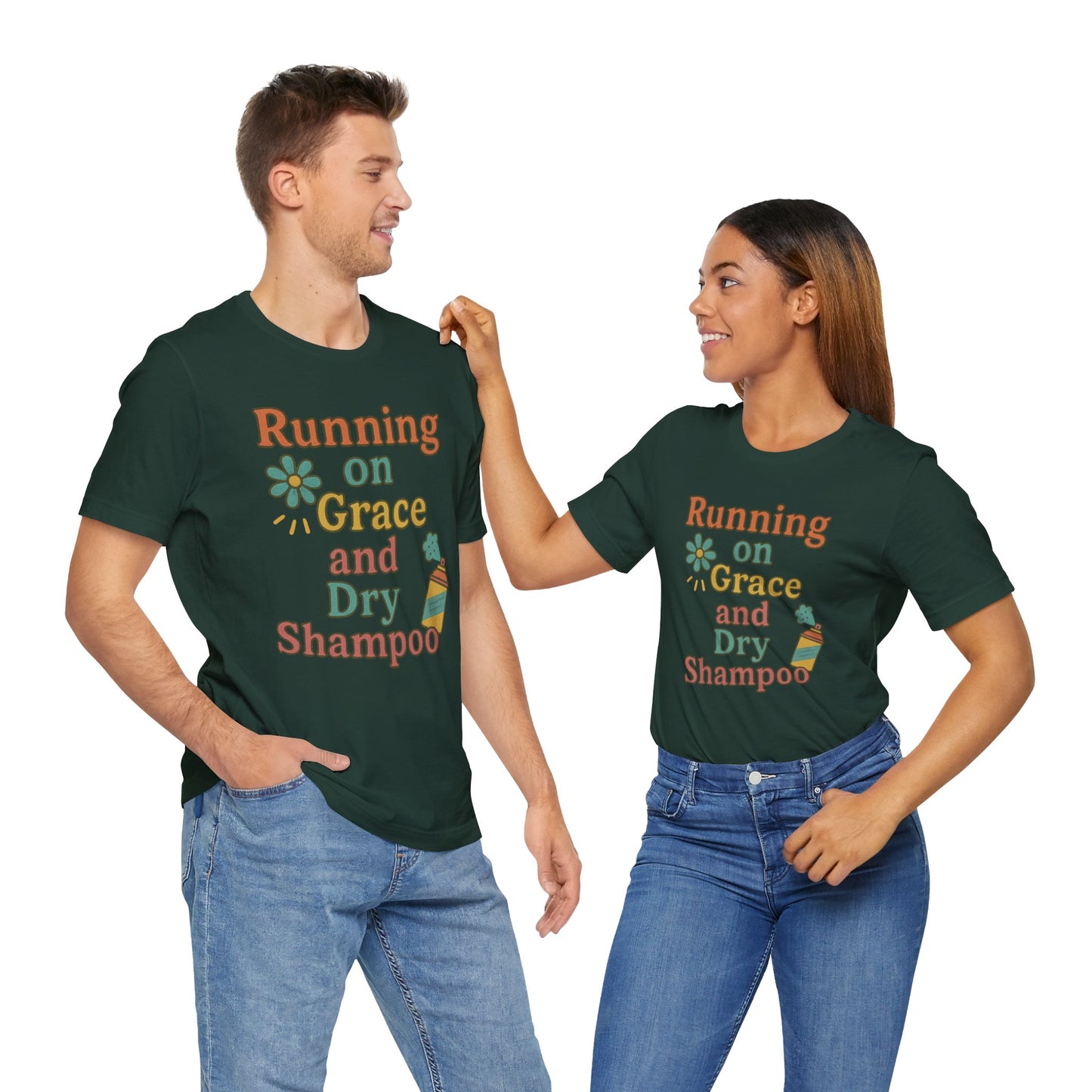 Running on Grace and Dry Shampoo Tee, Funny T-Shirt for Moms, Comfortable Everyday Wear, Gift for Hair Lovers, Trendy Casual Style