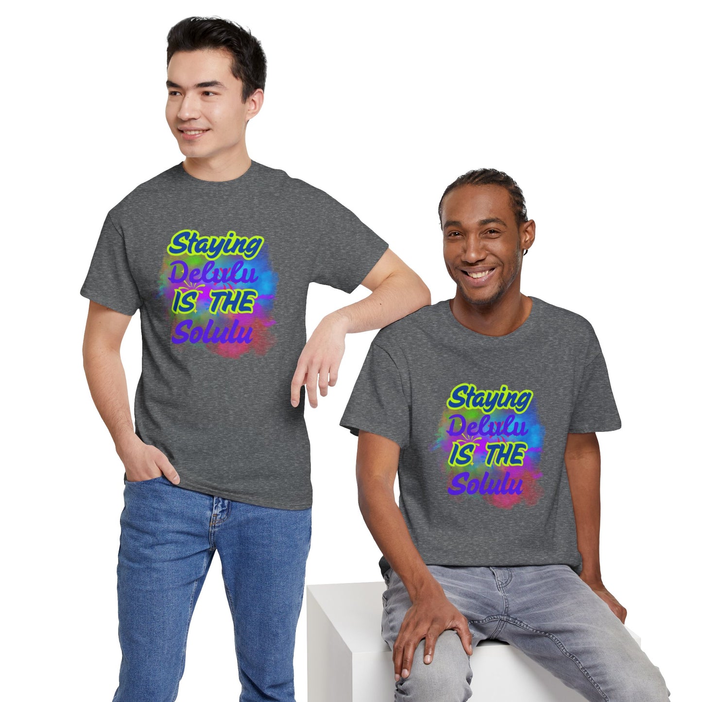 Colorful Staying Delulu Unisex Heavy Cotton Tee - Fun and Relaxed Vibe
