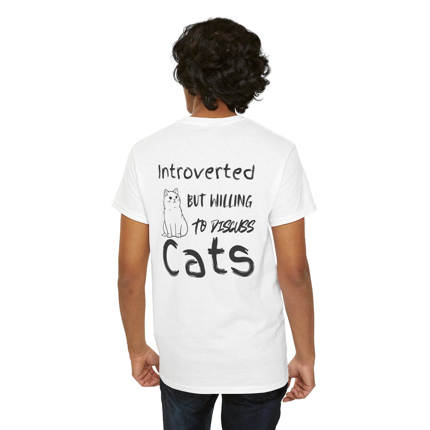 Introverted Cat Lover Unisex Heavy Cotton Tee - Perfect Gift for Cat Enthusiasts- Back Print