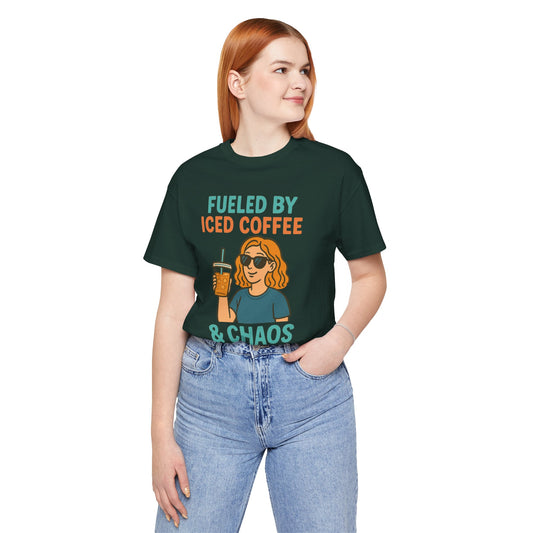 Fueled by Iced Coffee Unisex Tee, Summer Vibe Shirt, Coffee Lover Gift, Casual Wear, Gift for Friends, Funny Graphic Tee