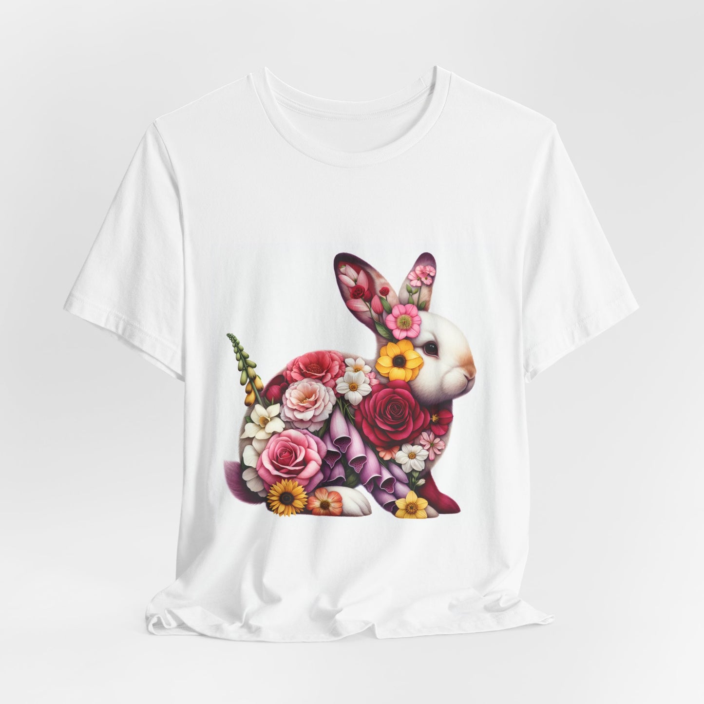 Floral Bunny Unisex T-Shirt, Spring Outfit, Easter Gift, Nature Lover Shirt, Cute Animal Tee, Vintage Floral Graphic Tee
