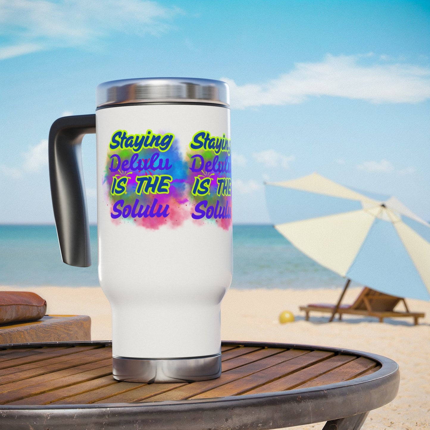 Colorful Motivational Travel Mug - 14oz Stainless Steel with Handle