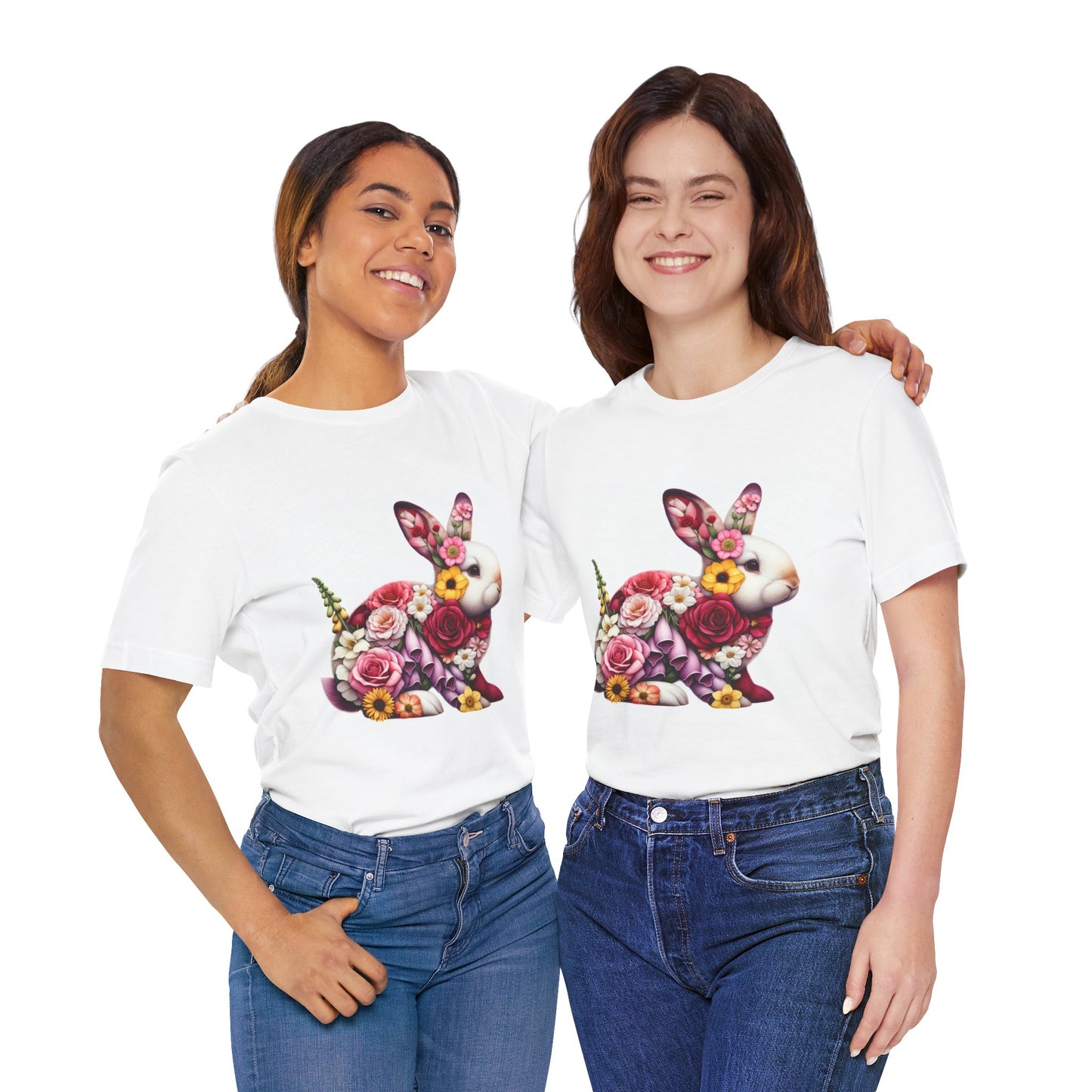 Floral Bunny Unisex T-Shirt, Spring Outfit, Easter Gift, Nature Lover Shirt, Cute Animal Tee, Vintage Floral Graphic Tee