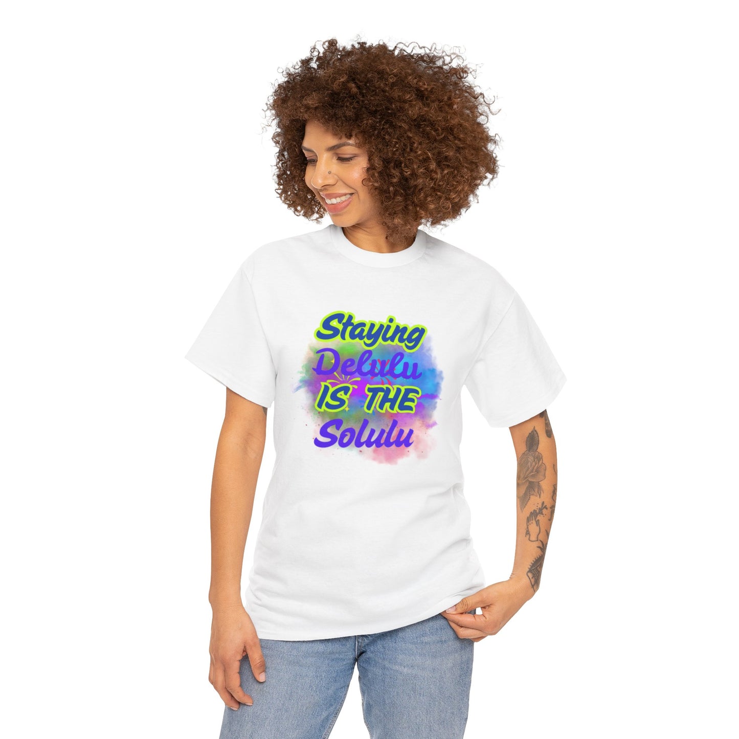 Colorful Staying Delulu Unisex Heavy Cotton Tee - Fun and Relaxed Vibe
