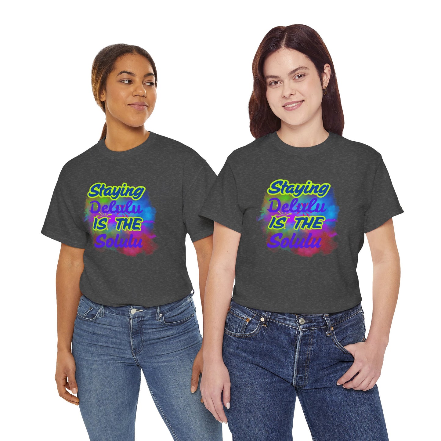 Colorful Staying Delulu Unisex Heavy Cotton Tee - Fun and Relaxed Vibe