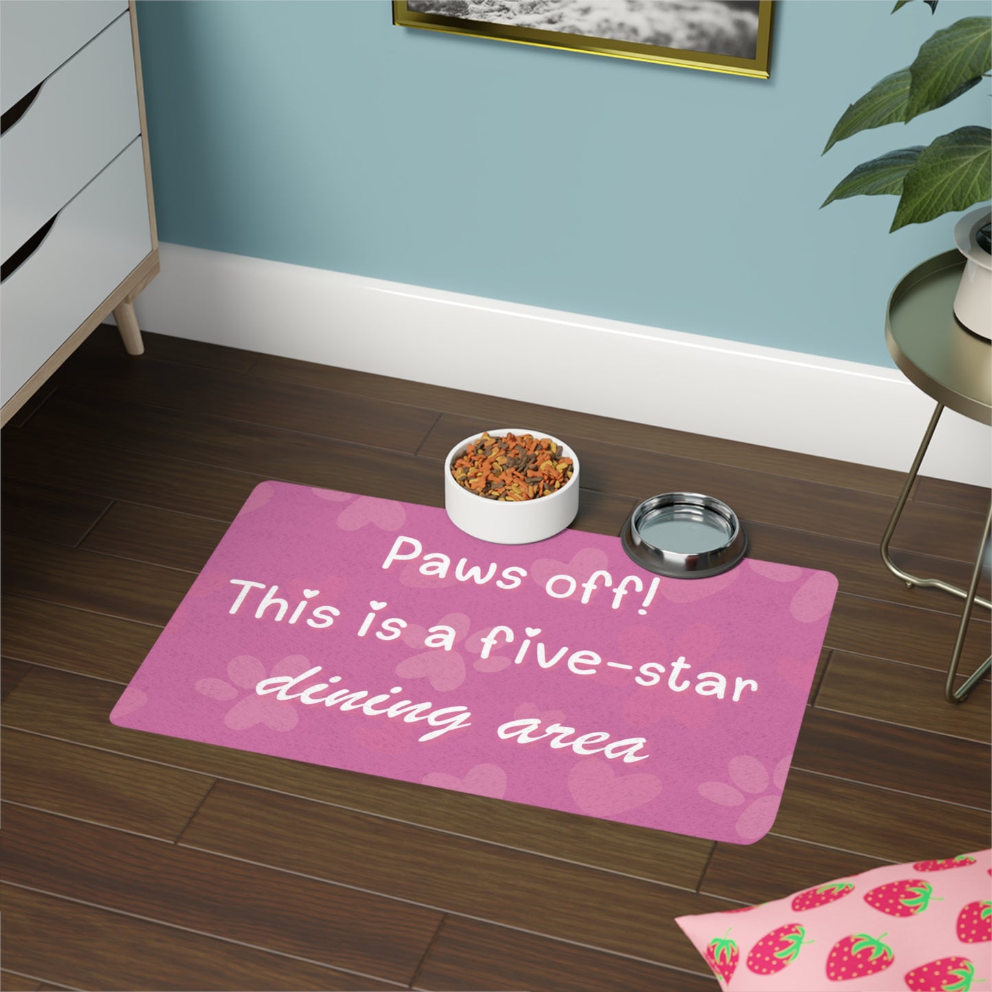 Customized Pet Food Mat - Paws Off! Five-Star Dining Area, Dog Bowl Mat, Cat Feeding Mat, Animal Feeding Area Decor, Pet Accessory