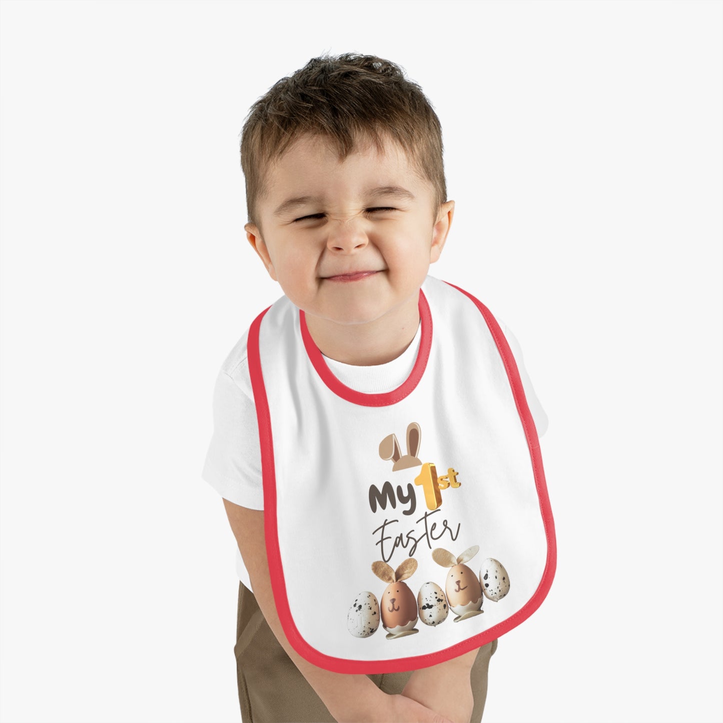 My 1st Easter Baby Bib - Cute Contrast Trim Jersey Bib for Newborns