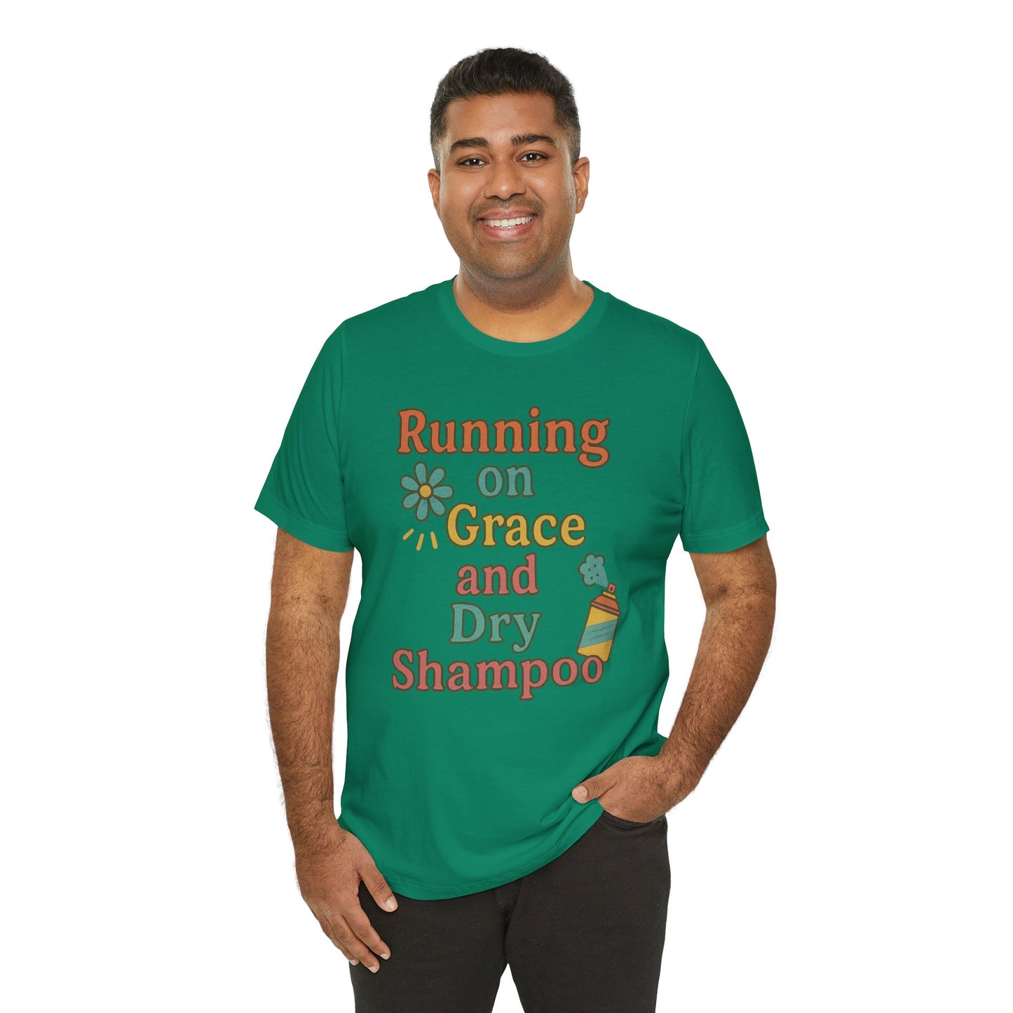Running on Grace and Dry Shampoo Tee, Funny T-Shirt for Moms, Comfortable Everyday Wear, Gift for Hair Lovers, Trendy Casual Style